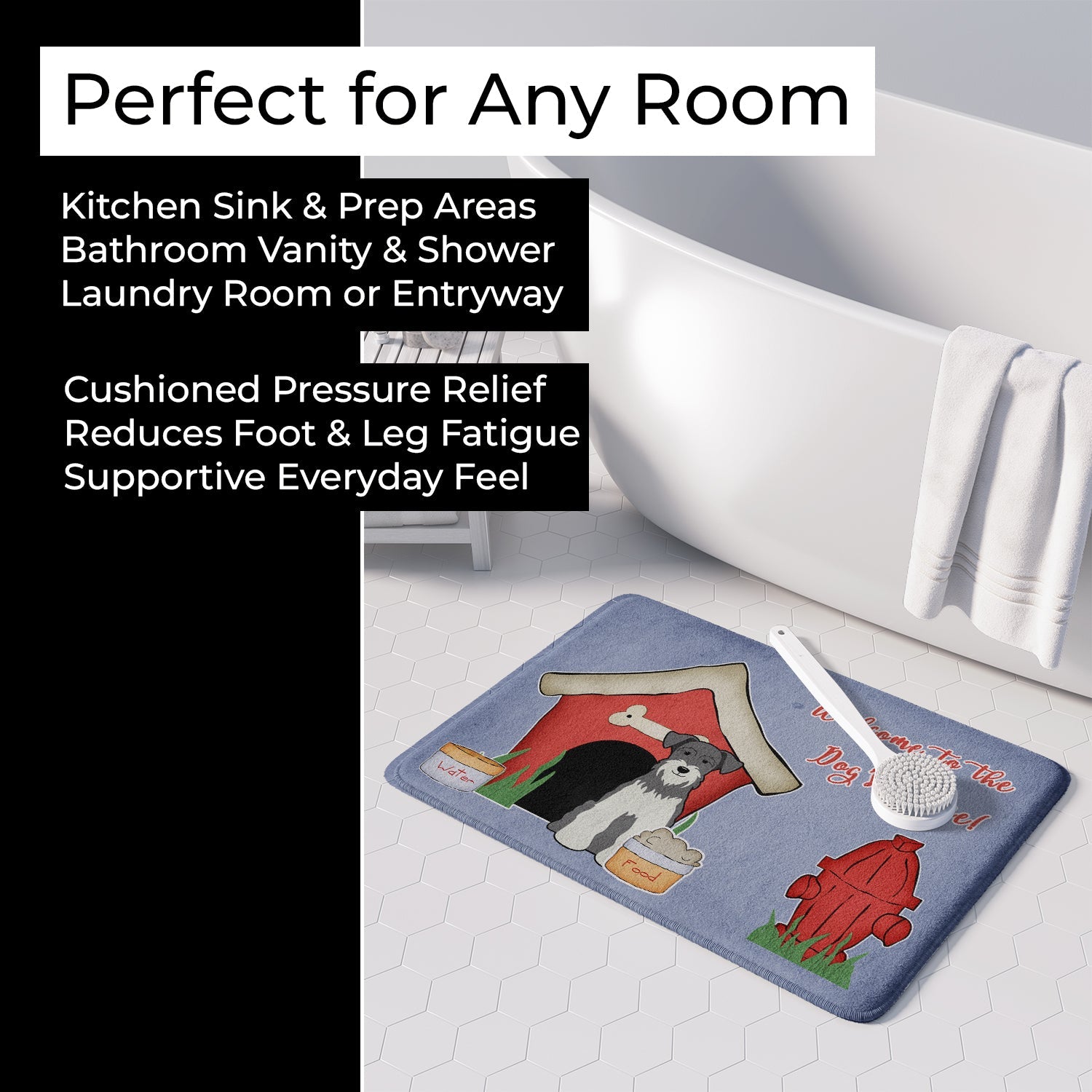 Dog House Collection Miniature Schnauzer Salt and Pepper Memory Foam Kitchen Mat Machine Washable Anti-Fatigue Cushion Comfort Bath or Kitchen Rug