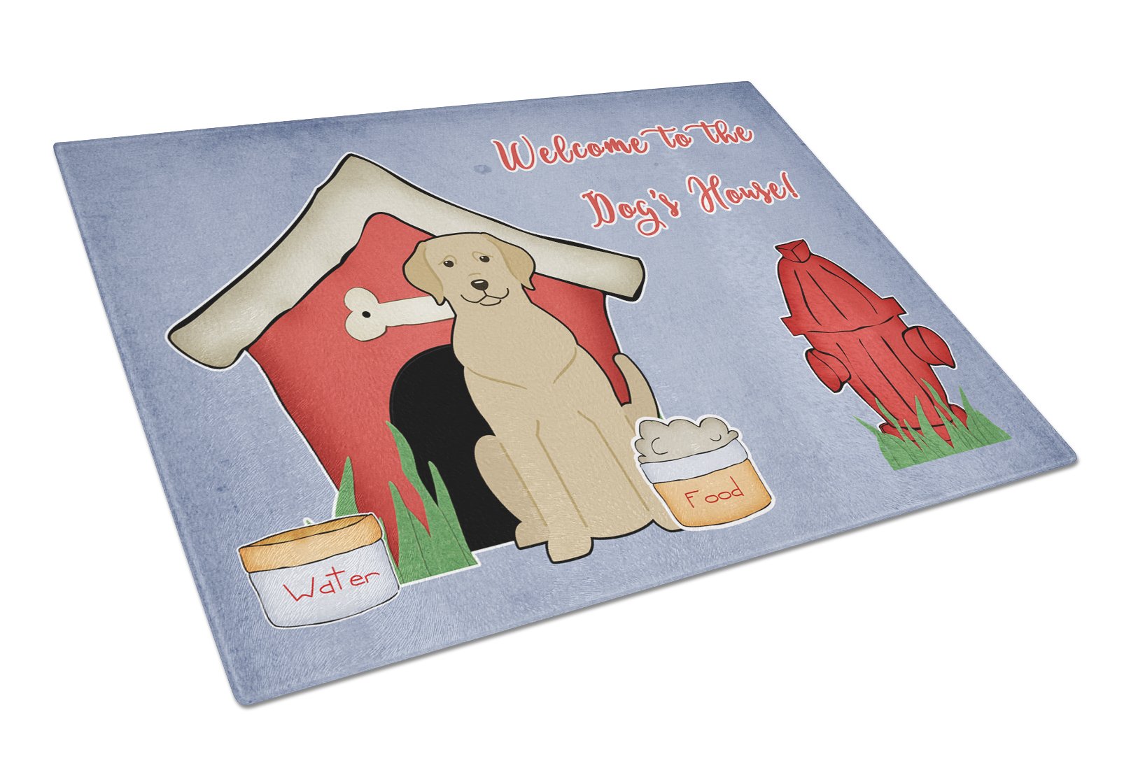 Dog House Collection Yellow Labrador Cutting Board Tempered Glass Kitchen Cutting Surface, Heat Resistant Chopping, Non-Slip Feet, Food Prep & Serving