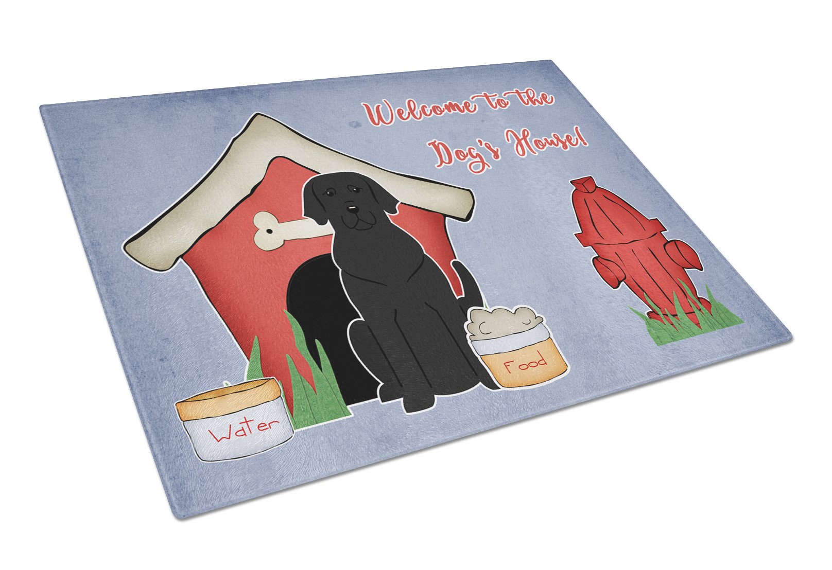 Dog House Collection Black Labrador Cutting Board Tempered Glass Kitchen Cutting Surface, Heat Resistant Chopping, Non-Slip Feet, Food Prep & Serving