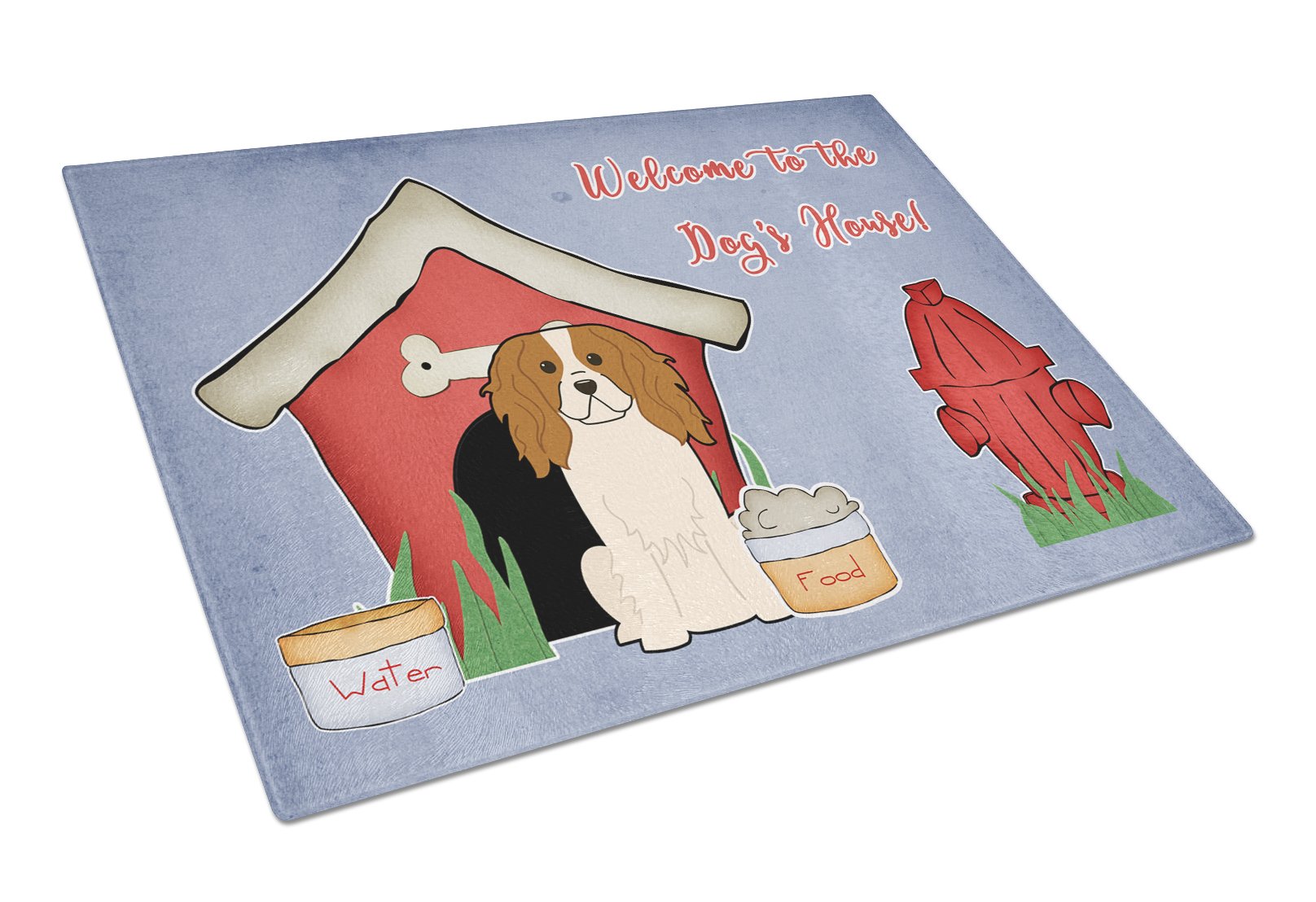 Dog House Collection Cavalier Spaniel Cutting Board Tempered Glass Kitchen Cutting Surface, Heat Resistant Chopping, Non-Slip Feet, Food Prep & Serving