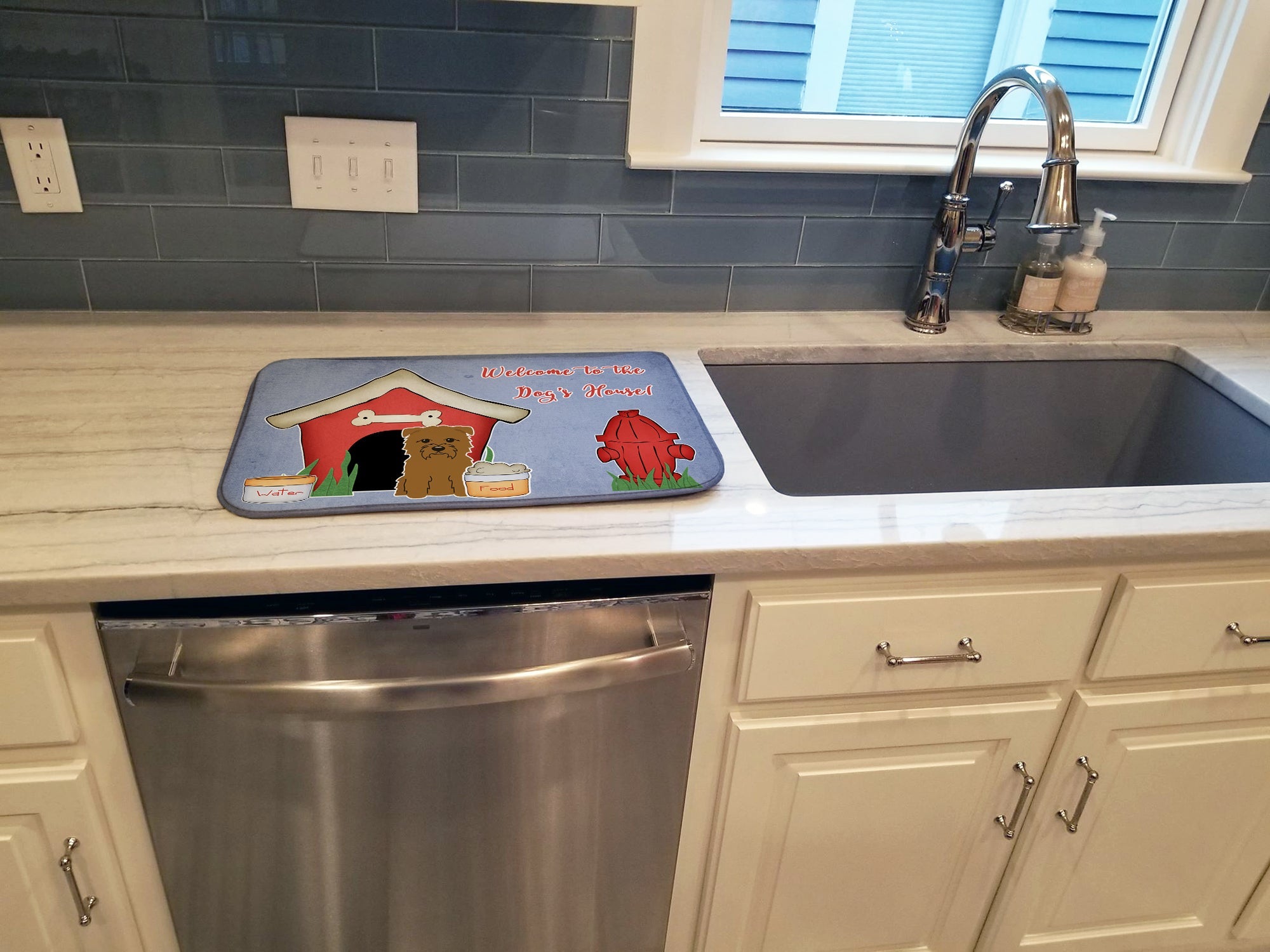 Dog House Collection Glen of Imal Tan Dish Drying Mat Absorbent Dish Drying Mat Pad for Kitchen Counter Dish Drainer Mat for Countertop, 14 x 21", Multicolor