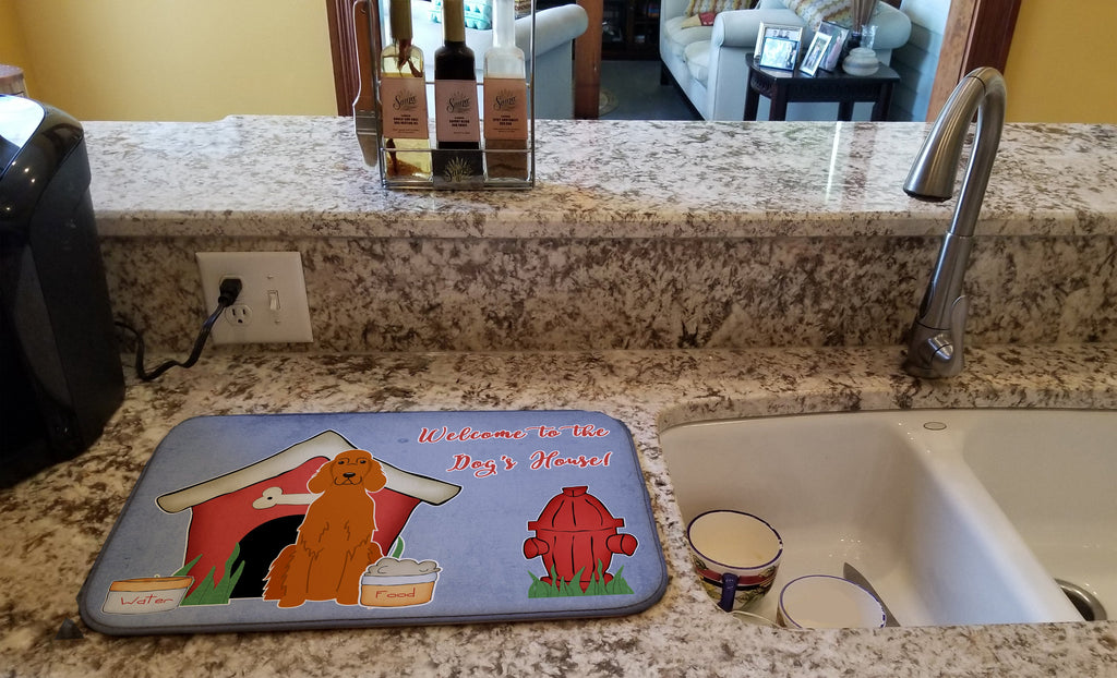 Dog House Collection Irish Setter Dish Drying Mat Absorbent Dish Drying Mat Pad for Kitchen Counter Dish Drainer Mat for Countertop, 14 x 21", Multicolor