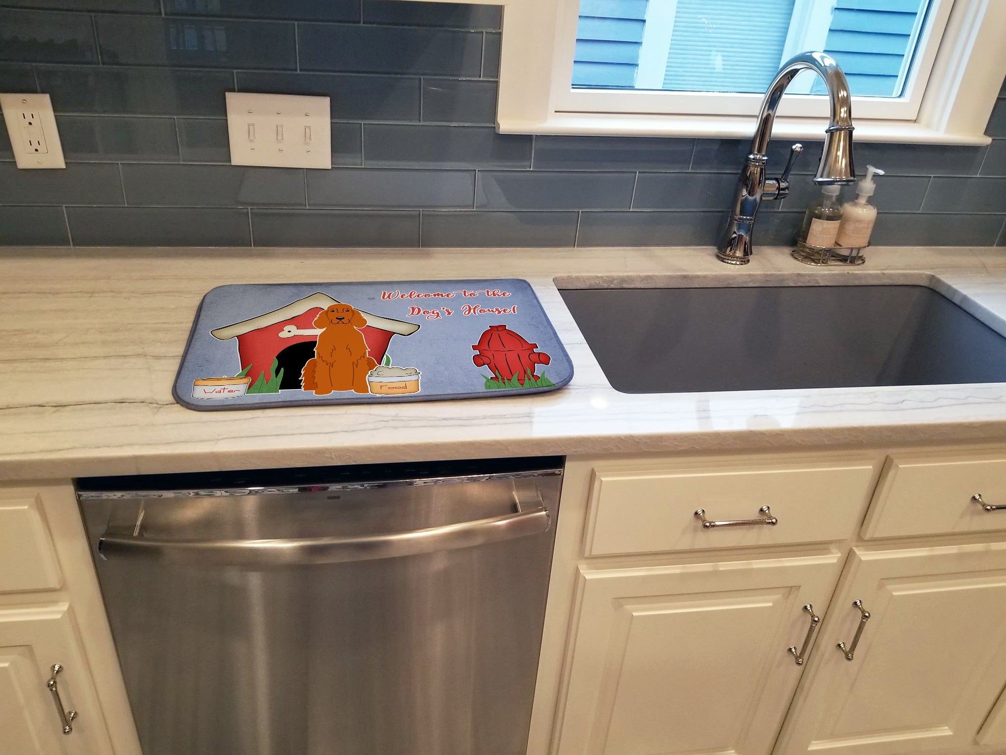 Dog House Collection Irish Setter Dish Drying Mat Absorbent Dish Drying Mat Pad for Kitchen Counter Dish Drainer Mat for Countertop, 14 x 21", Multicolor