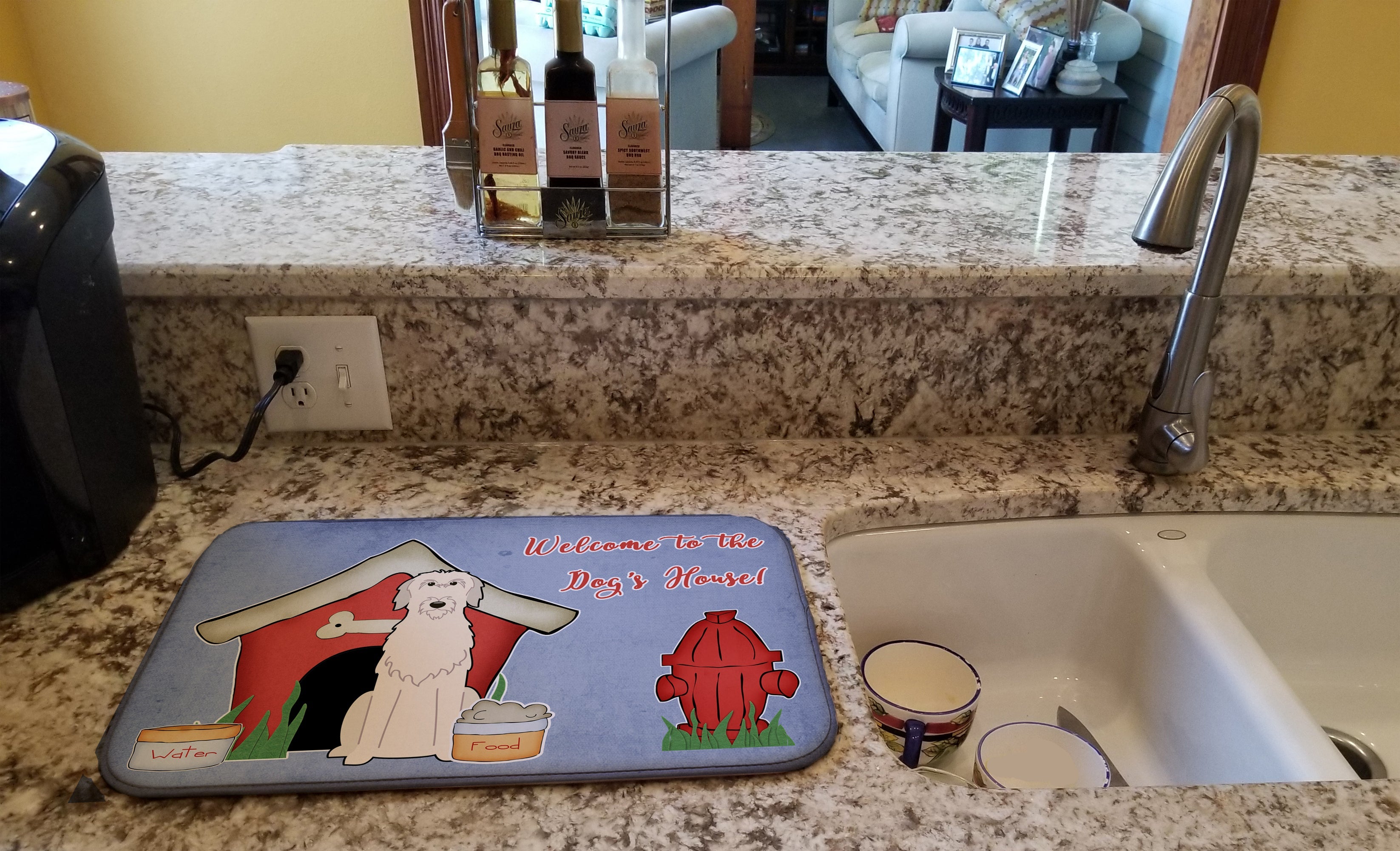 Dog House Collection Irish Wolfhound Dish Drying Mat Absorbent Dish Drying Mat Pad for Kitchen Counter Dish Drainer Mat for Countertop, 14 x 21", Multicolor