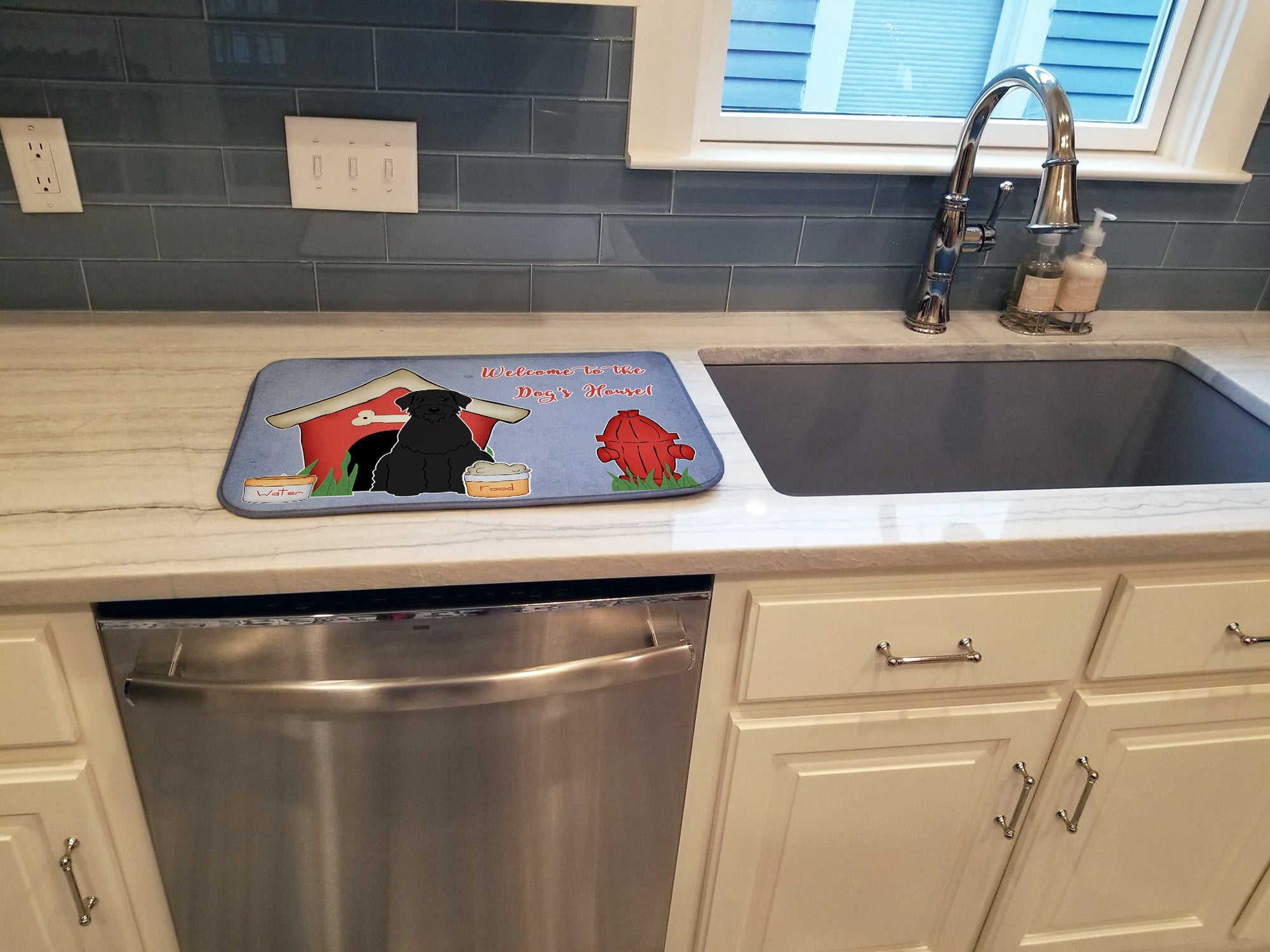 Dog House Collection Giant Schnauzer Dish Drying Mat Absorbent Dish Drying Mat Pad for Kitchen Counter Dish Drainer Mat for Countertop, 14 x 21", Multicolor