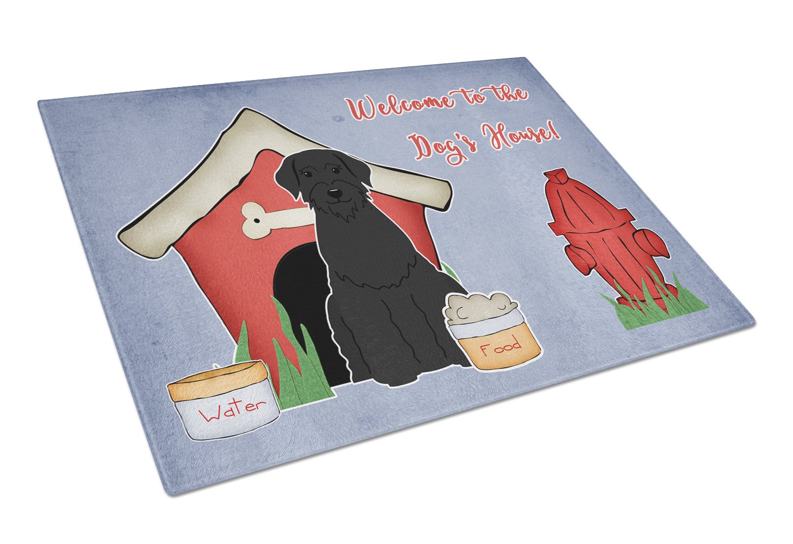 Dog House Collection Giant Schnauzer Cutting Board Tempered Glass Kitchen Cutting Surface, Heat Resistant Chopping, Non-Slip Feet, Food Prep & Serving