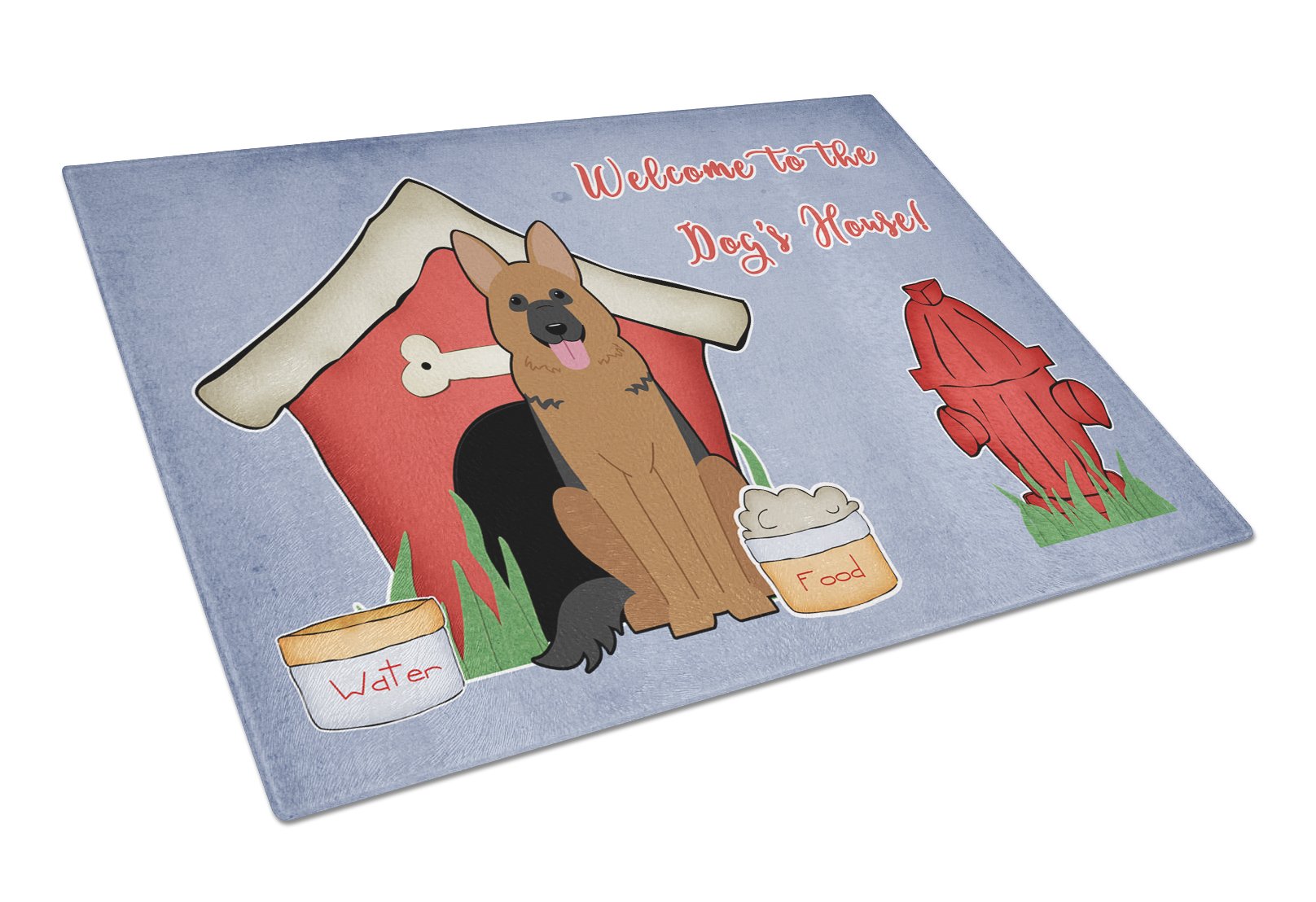 Dog House Collection German Shepherd Cutting Board Tempered Glass Kitchen Cutting Surface, Heat Resistant Chopping, Non-Slip Feet, Food Prep & Serving