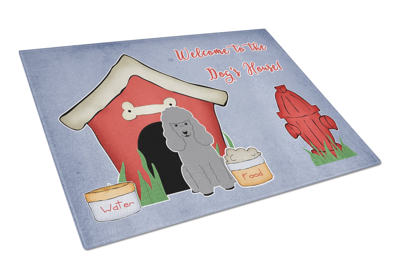 Dog House Collection Poodle Silver Cutting Board Tempered Glass Kitchen Cutting Surface, Heat Resistant Chopping, Non-Slip Feet, Food Prep & Serving
