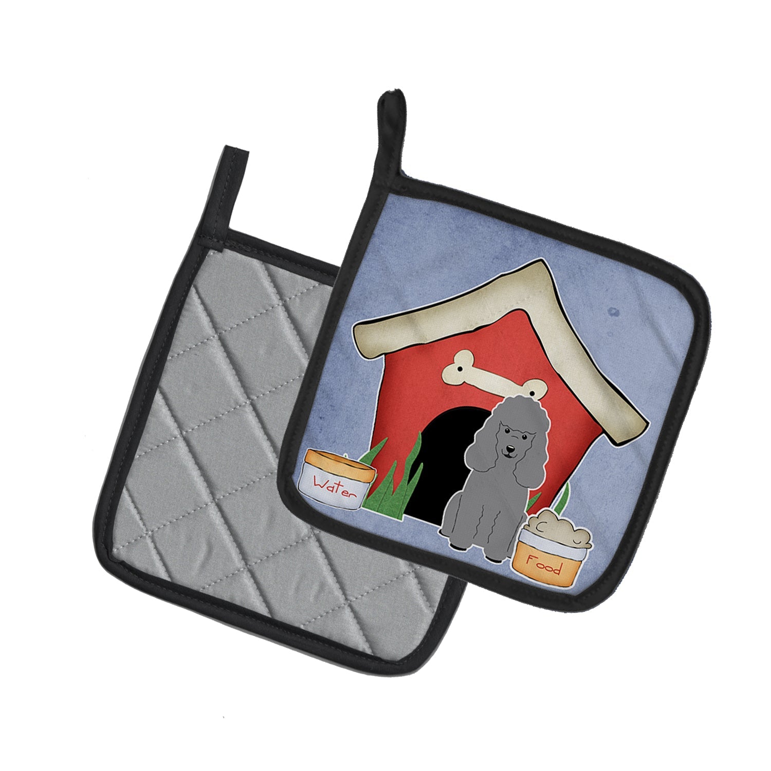 Dog House Collection Poodle Silver Pot Holder Set of 2 Heat Resistant Quilted Hot Pads 7.5 x 7.5 Inch, Insulated Kitchen Trivets for Cooking & Baking