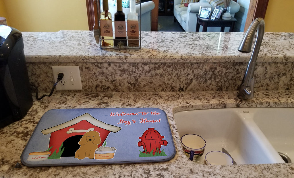 Dog House Collection Poodle Tan Dish Drying Mat Absorbent Dish Drying Mat Pad for Kitchen Counter Dish Drainer Mat for Countertop, 14 x 21", Multicolor