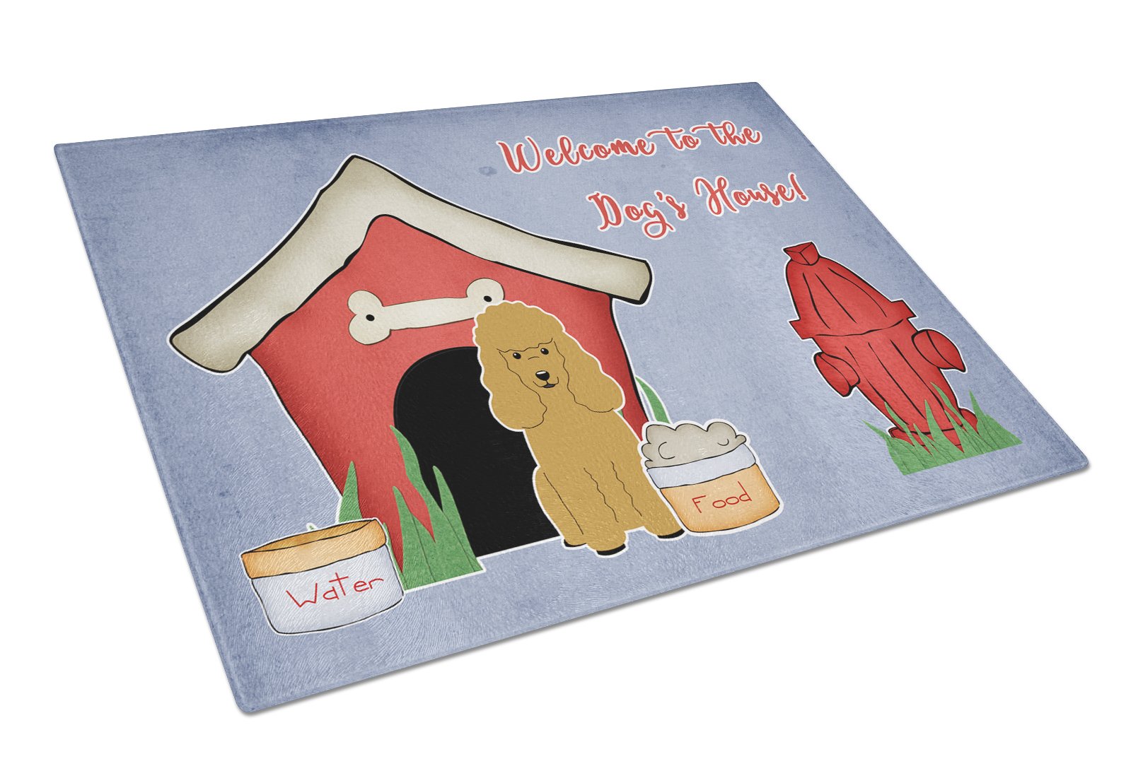 Dog House Collection Poodle Tan Cutting Board Tempered Glass Kitchen Cutting Surface, Heat Resistant Chopping, Non-Slip Feet, Food Prep & Serving