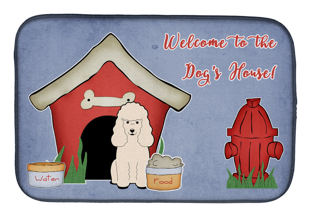 Dog House Collection Poodle White Dish Drying Mat Absorbent Dish Drying Mat Pad for Kitchen Counter Dish Drainer Mat for Countertop, 14 x 21", Multicolor