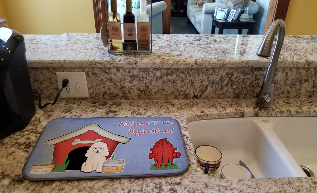 Dog House Collection Poodle White Dish Drying Mat Absorbent Dish Drying Mat Pad for Kitchen Counter Dish Drainer Mat for Countertop, 14 x 21", Multicolor