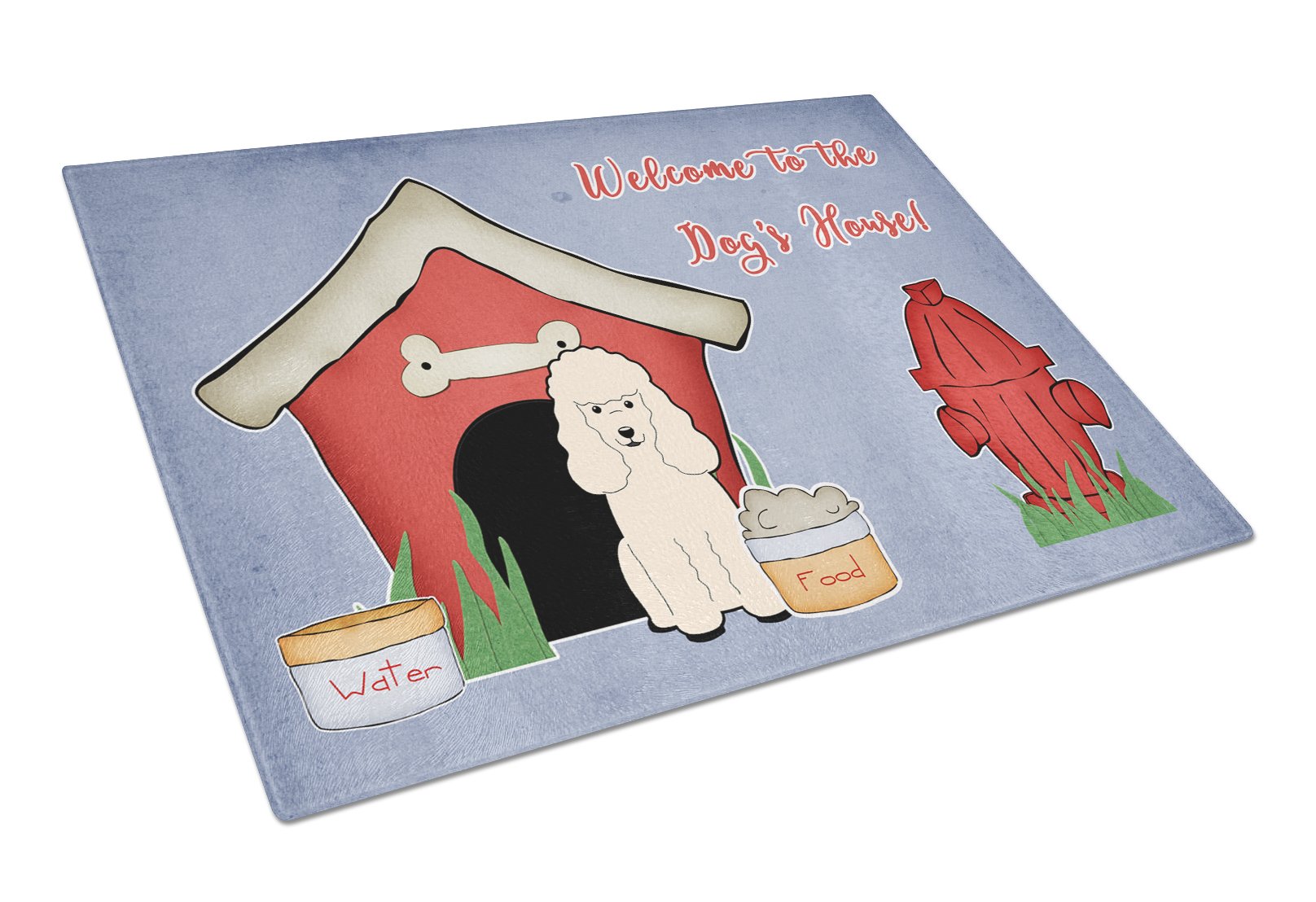 Dog House Collection Poodle White Cutting Board Tempered Glass Kitchen Cutting Surface, Heat Resistant Chopping, Non-Slip Feet, Food Prep & Serving