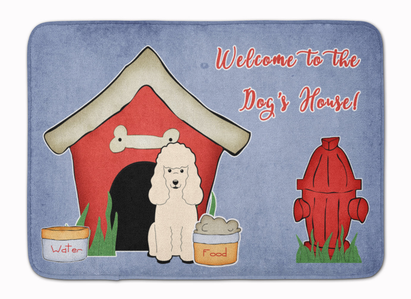 Dog House Collection Poodle White Memory Foam Kitchen Mat Machine Washable Anti-Fatigue Cushion Comfort Bath or Kitchen Rug