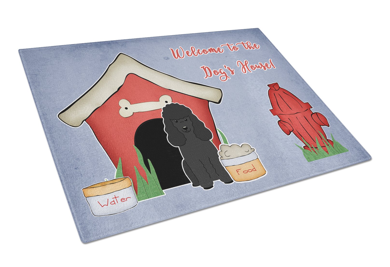 Dog House Collection Poodle Black Cutting Board Tempered Glass Kitchen Cutting Surface, Heat Resistant Chopping, Non-Slip Feet, Food Prep & Serving
