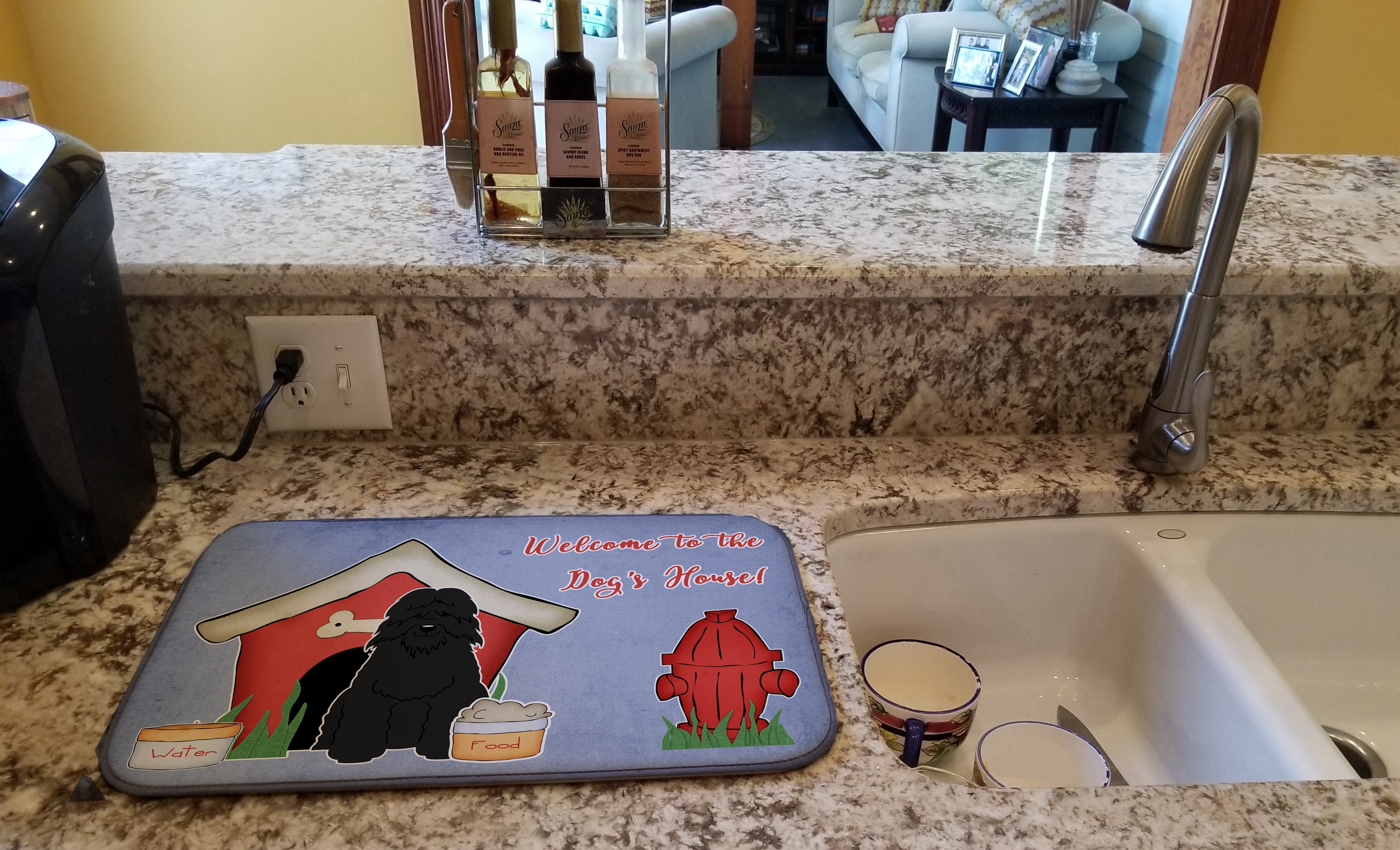 Dog House Collection Bouvier des Flandres Dish Drying Mat Absorbent Dish Drying Mat Pad for Kitchen Counter Dish Drainer Mat for Countertop, 14 x 21", Multicolor