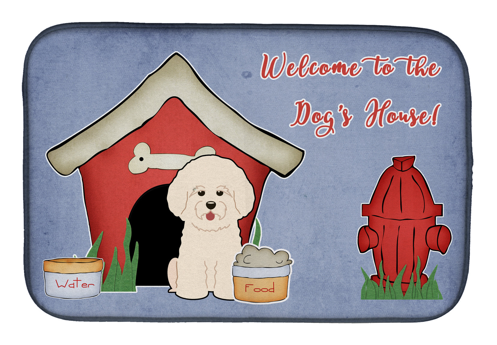 Dog House Collection Bichon Frise Dish Drying Mat Absorbent Dish Drying Mat Pad for Kitchen Counter Dish Drainer Mat for Countertop, 14 x 21", Multicolor