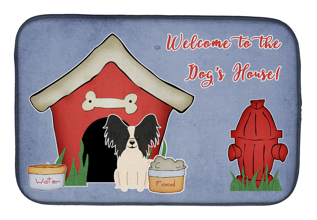 Dog House Collection Papillon Black White Dish Drying Mat Absorbent Dish Drying Mat Pad for Kitchen Counter Dish Drainer Mat for Countertop, 14 x 21", Multicolor