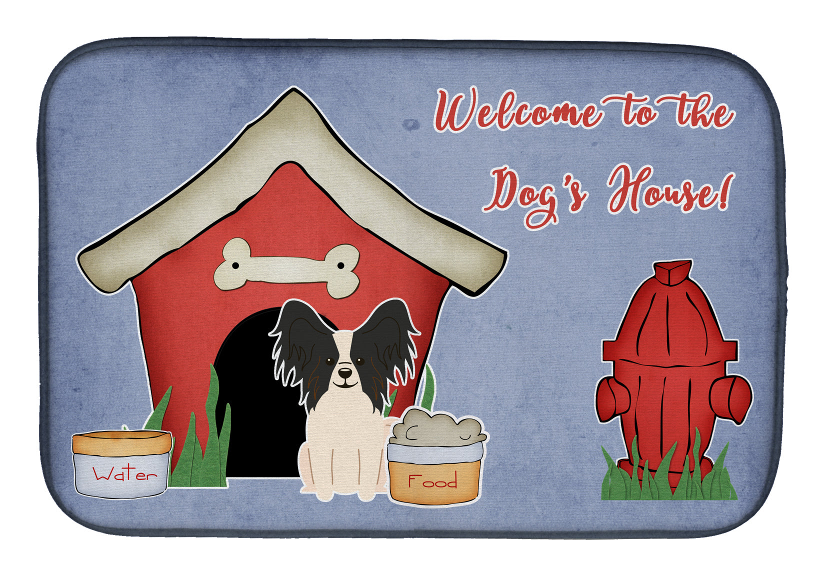 Dog House Collection Papillon Black White Dish Drying Mat Absorbent Dish Drying Mat Pad for Kitchen Counter Dish Drainer Mat for Countertop, 14 x 21", Multicolor
