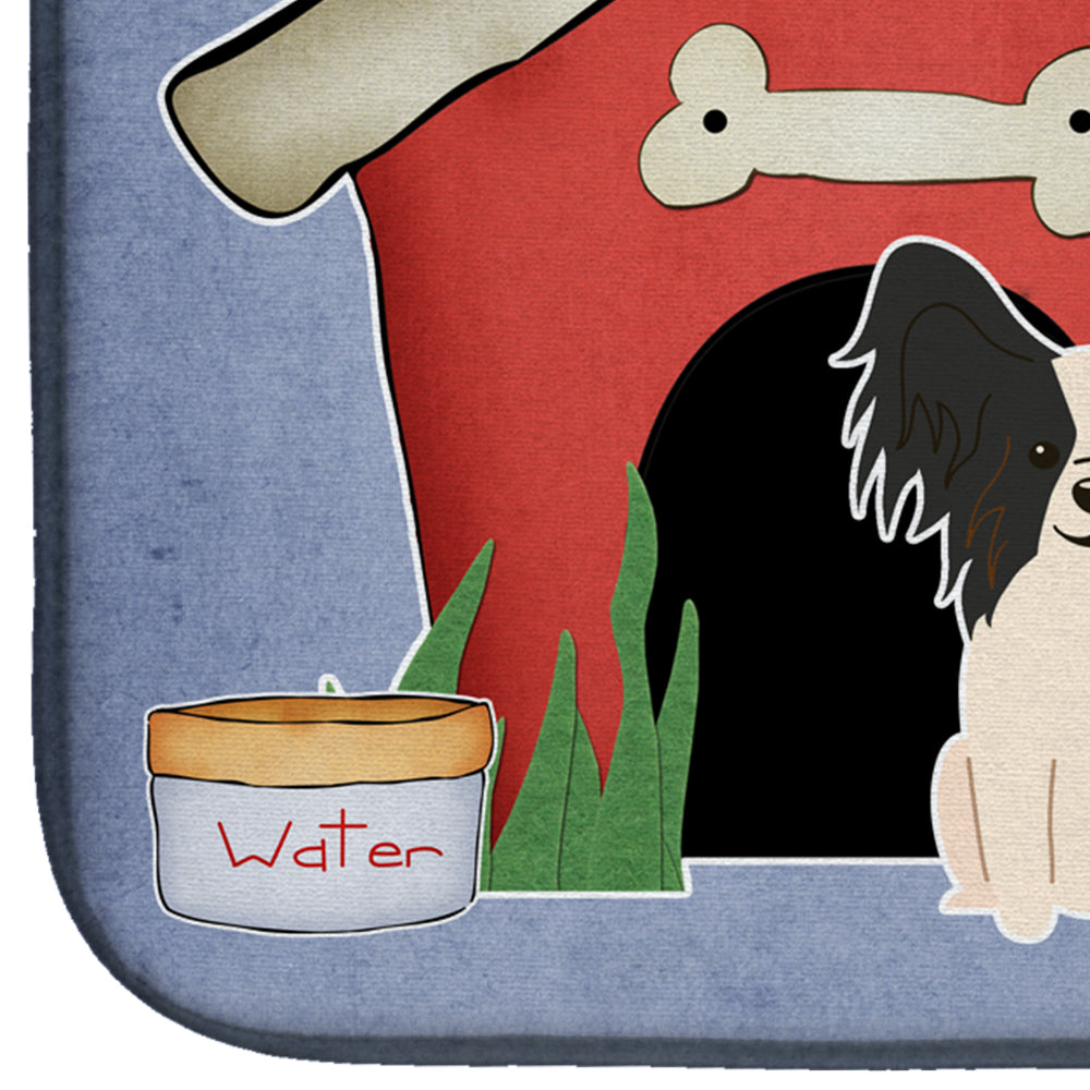 Dog House Collection Papillon Black White Dish Drying Mat Absorbent Dish Drying Mat Pad for Kitchen Counter Dish Drainer Mat for Countertop, 14 x 21", Multicolor
