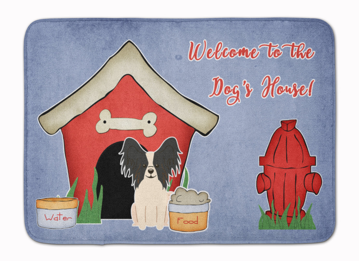 Dog House Collection Papillon Black White Memory Foam Kitchen Mat Machine Washable Anti-Fatigue Cushion Comfort Bath or Kitchen Rug