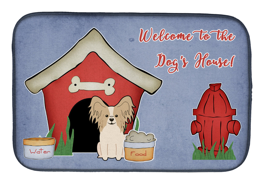 Dog House Collection Papillon Sable White Dish Drying Mat Absorbent Dish Drying Mat Pad for Kitchen Counter Dish Drainer Mat for Countertop, 14 x 21", Multicolor