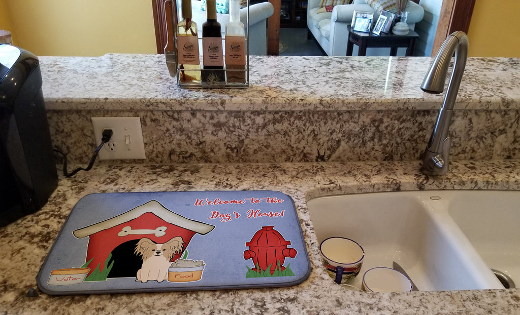 Dog House Collection Papillon Sable White Dish Drying Mat Absorbent Dish Drying Mat Pad for Kitchen Counter Dish Drainer Mat for Countertop, 14 x 21", Multicolor
