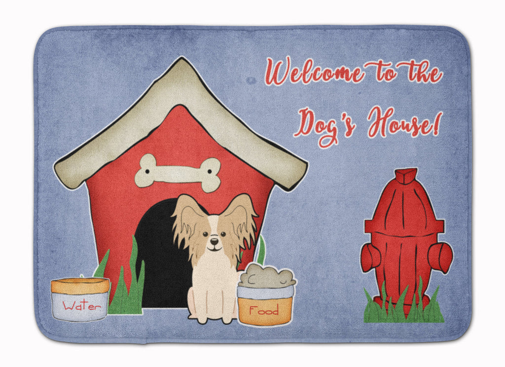 Dog House Collection Papillon Sable White Memory Foam Kitchen Mat Machine Washable Anti-Fatigue Cushion Comfort Bath or Kitchen Rug