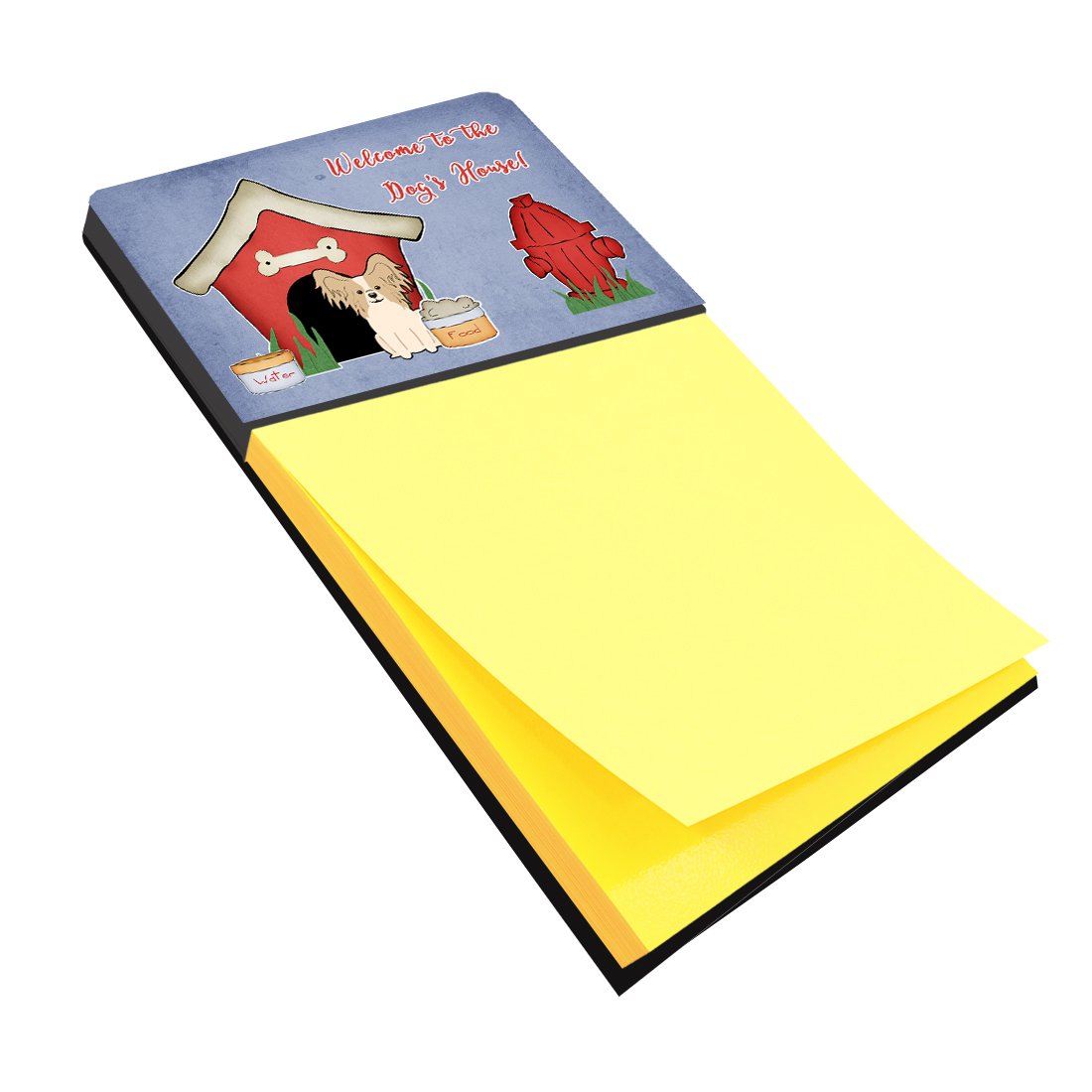 Dog House Collection Papillon Sable White Watercolor Sticky Note Holder Refillable Dispenser Desk Accessory 3x3 Pad Gift