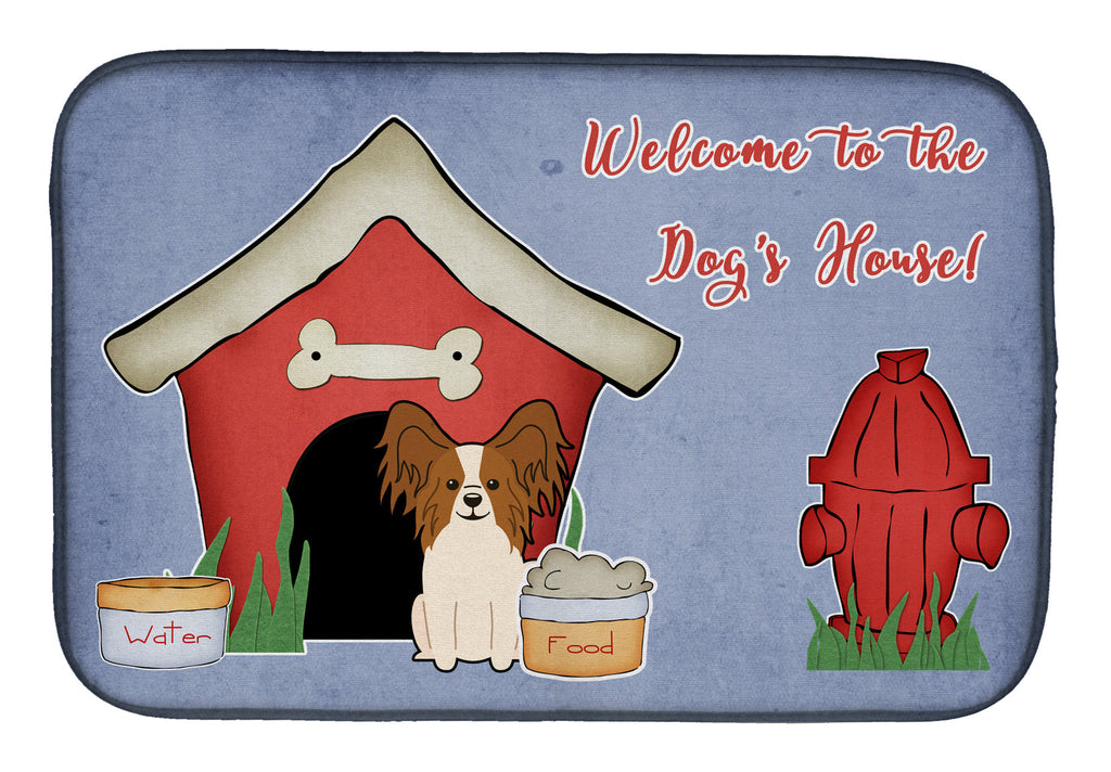 Dog House Collection Papillon Red White Dish Drying Mat Absorbent Dish Drying Mat Pad for Kitchen Counter Dish Drainer Mat for Countertop, 14 x 21", Multicolor