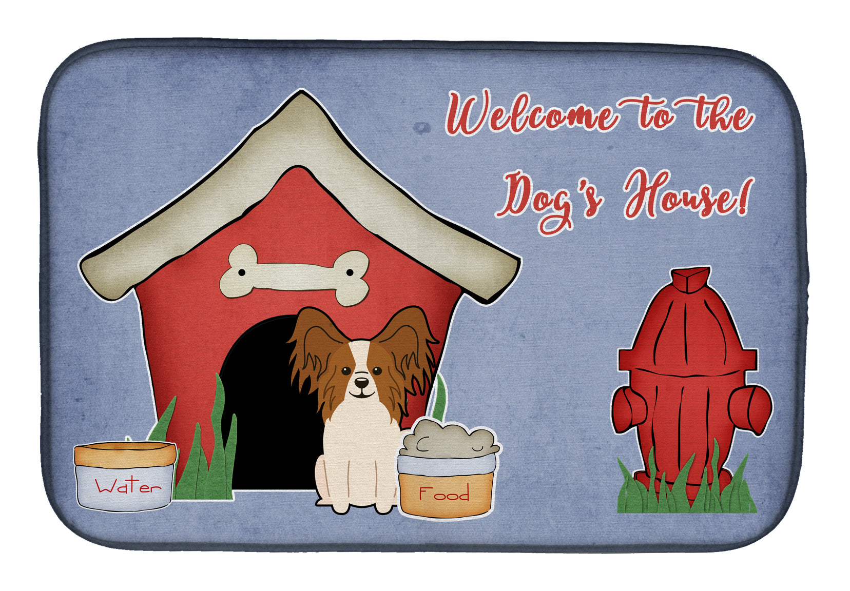 Dog House Collection Papillon Red White Dish Drying Mat Absorbent Dish Drying Mat Pad for Kitchen Counter Dish Drainer Mat for Countertop, 14 x 21", Multicolor