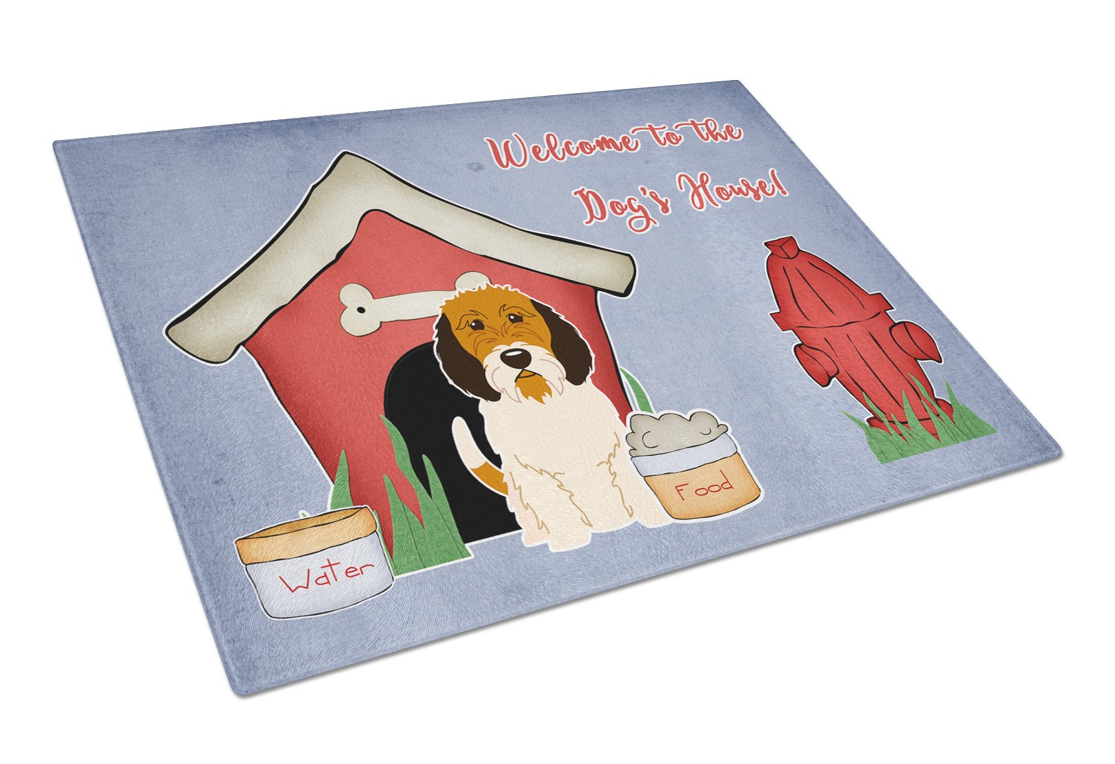 Dog House Collection Petit Basset Griffon Veenden Cutting Board Tempered Glass Kitchen Cutting Surface, Heat Resistant Chopping, Non-Slip Feet, Food Prep & Serving