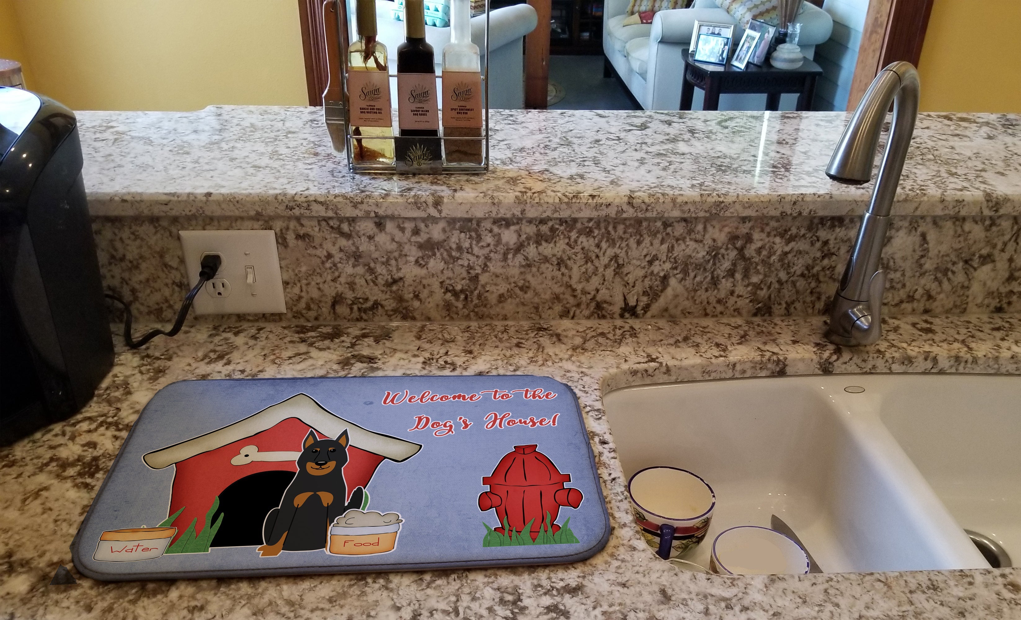 Dog House Collection Beauce Shepherd Dog Dish Drying Mat Absorbent Dish Drying Mat Pad for Kitchen Counter Dish Drainer Mat for Countertop, 14 x 21", Multicolor