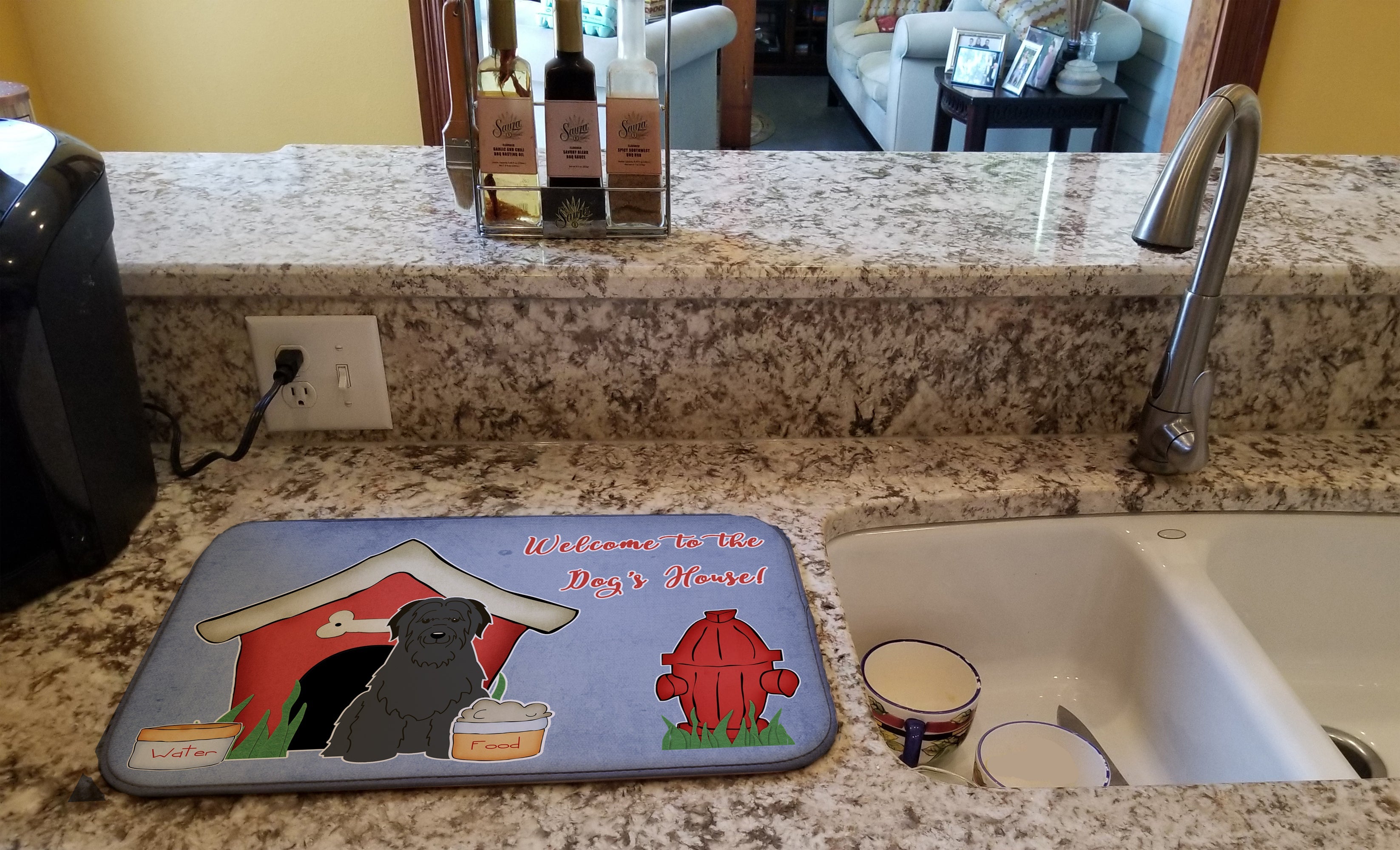 Dog House Collection Briard Black Dish Drying Mat Absorbent Dish Drying Mat Pad for Kitchen Counter Dish Drainer Mat for Countertop, 14 x 21", Multicolor
