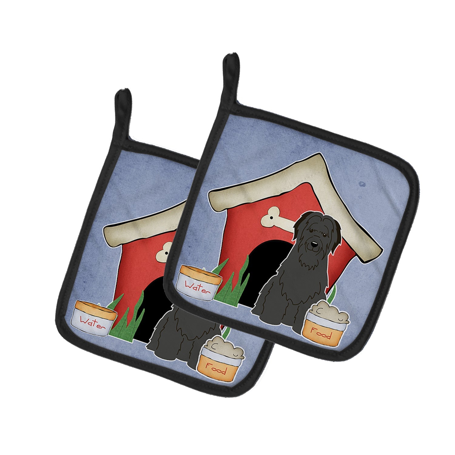 Dog House Collection Briard Black Pot Holder Set of 2 Heat Resistant Quilted Hot Pads 7.5 x 7.5 Inch, Insulated Kitchen Trivets for Cooking & Baking