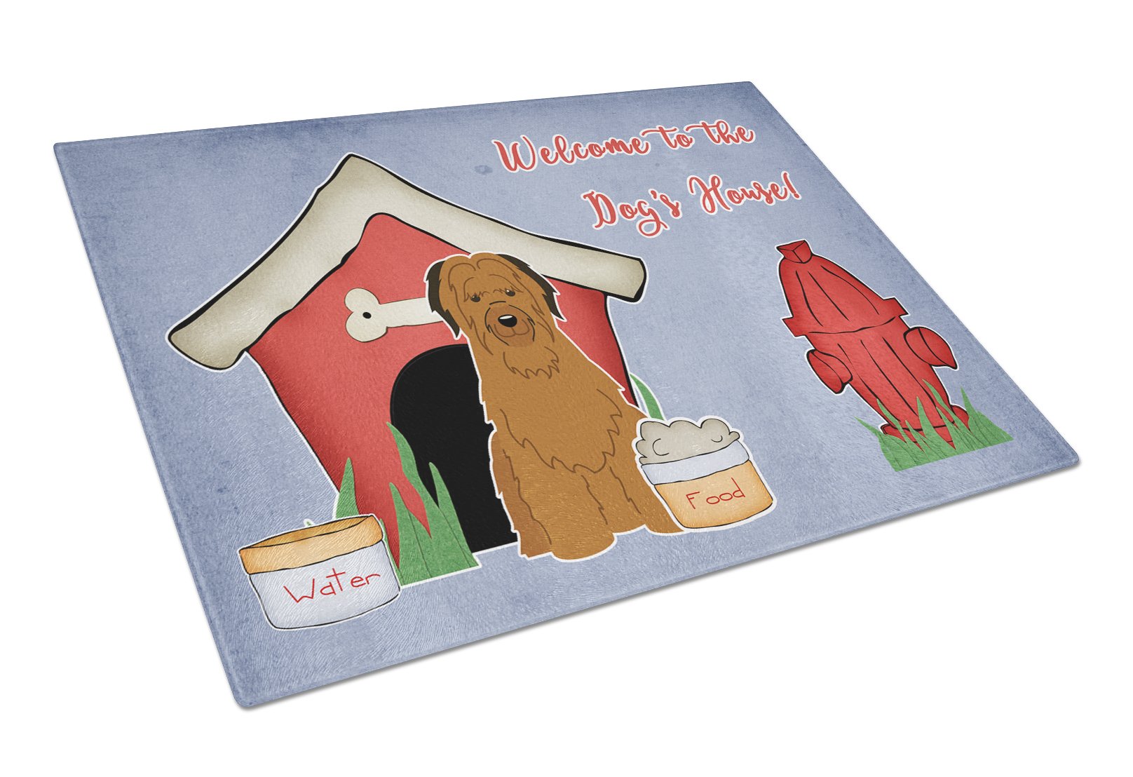 Dog House Collection Briard Brown Cutting Board Tempered Glass Kitchen Cutting Surface, Heat Resistant Chopping, Non-Slip Feet, Food Prep & Serving