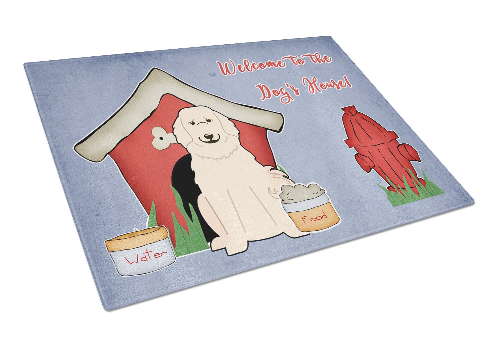 Dog House Collection Great Pyrenese Cutting Board Tempered Glass Kitchen Cutting Surface, Heat Resistant Chopping, Non-Slip Feet, Food Prep & Serving