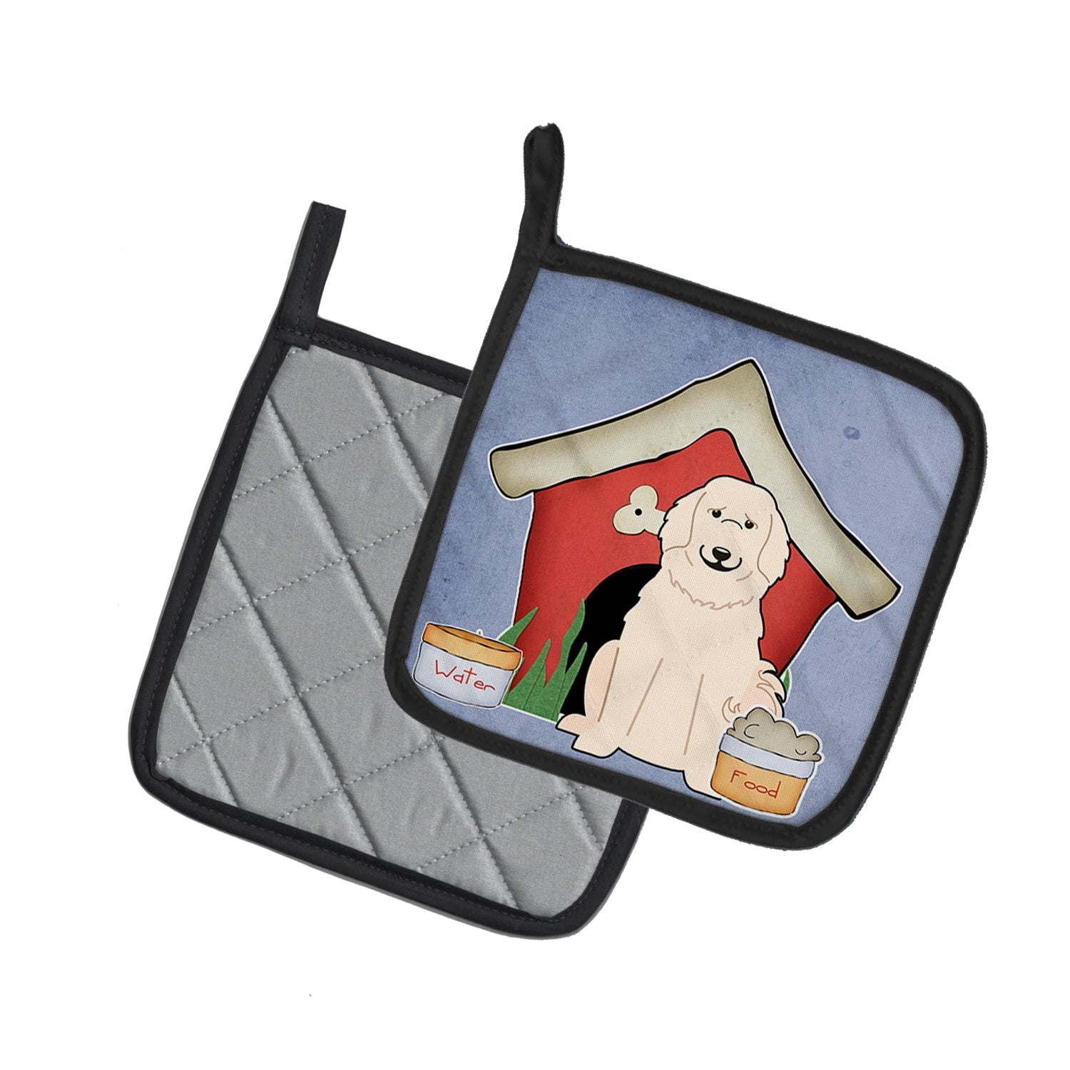 Dog House Collection Great Pyrenese Pot Holder Set of 2 Heat Resistant Quilted Hot Pads 7.5 x 7.5 Inch, Insulated Kitchen Trivets for Cooking & Baking