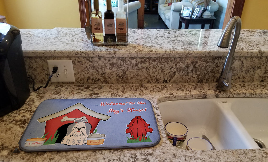 Dog House Collection Shih Tzu Silver White Dish Drying Mat Absorbent Dish Drying Mat Pad for Kitchen Counter Dish Drainer Mat for Countertop, 14 x 21", Multicolor