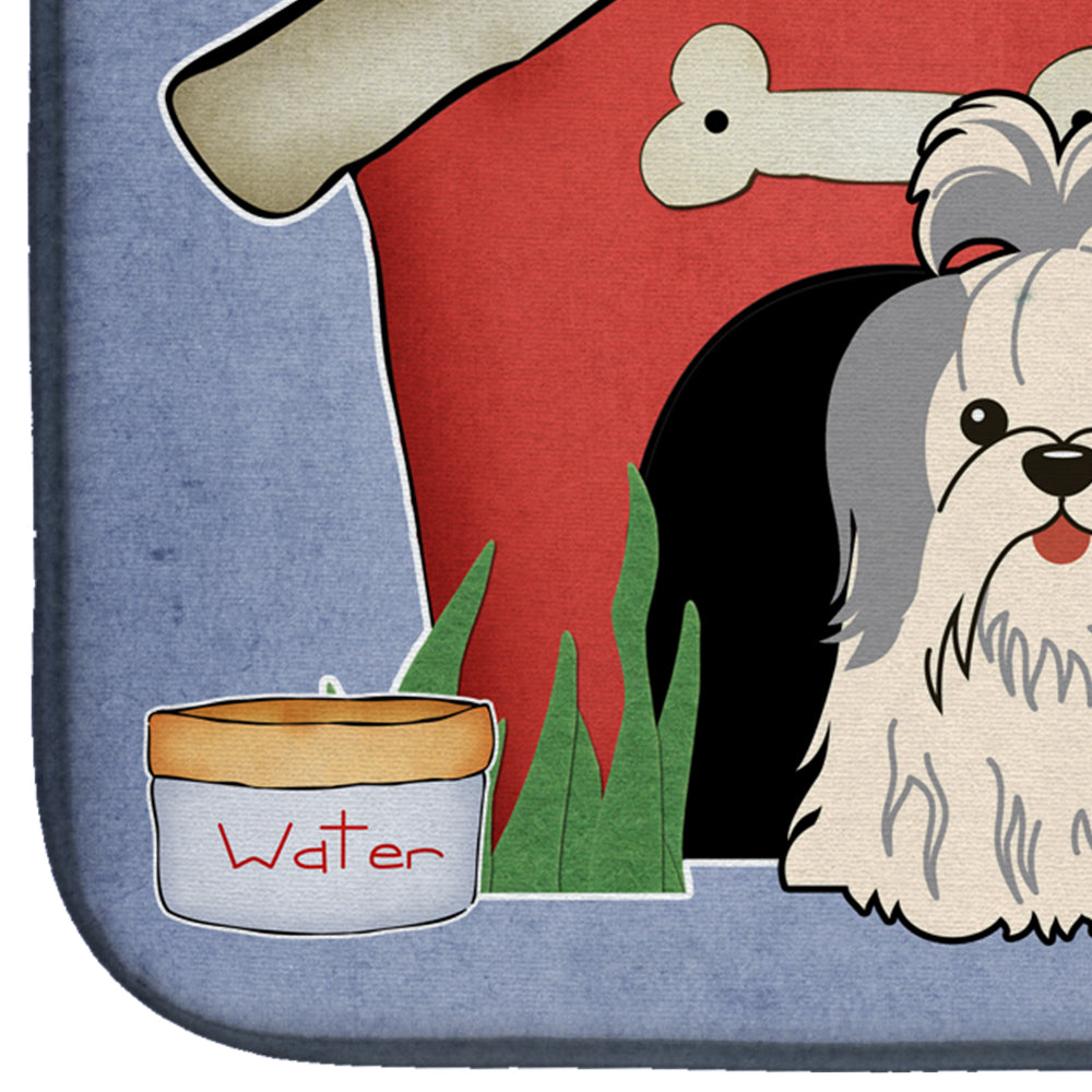 Dog House Collection Shih Tzu Silver White Dish Drying Mat Absorbent Dish Drying Mat Pad for Kitchen Counter Dish Drainer Mat for Countertop, 14 x 21", Multicolor