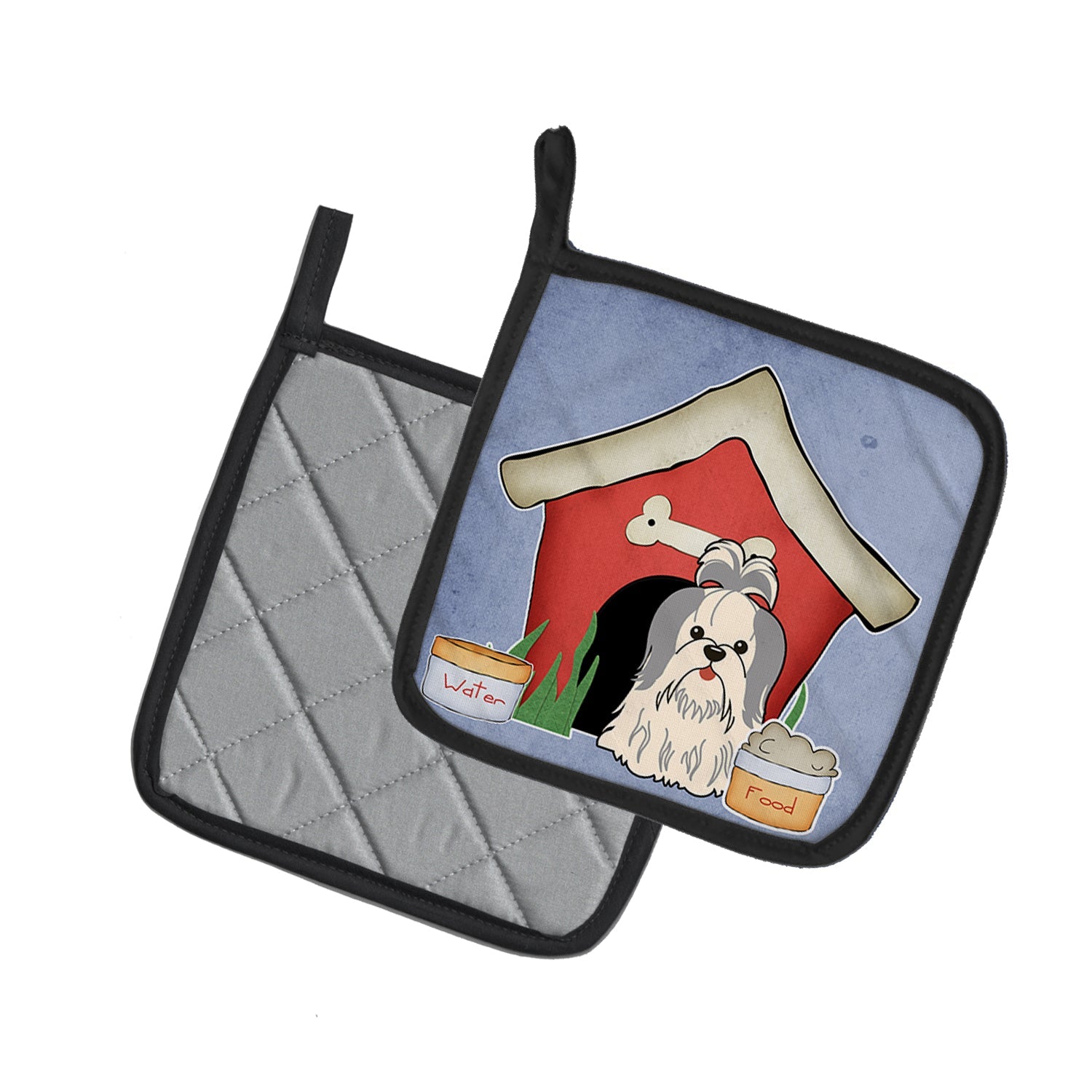 Dog House Collection Shih Tzu Silver White Pot Holder Set of 2 Heat Resistant Quilted Hot Pads 7.5 x 7.5 Inch, Insulated Kitchen Trivets for Cooking & Baking