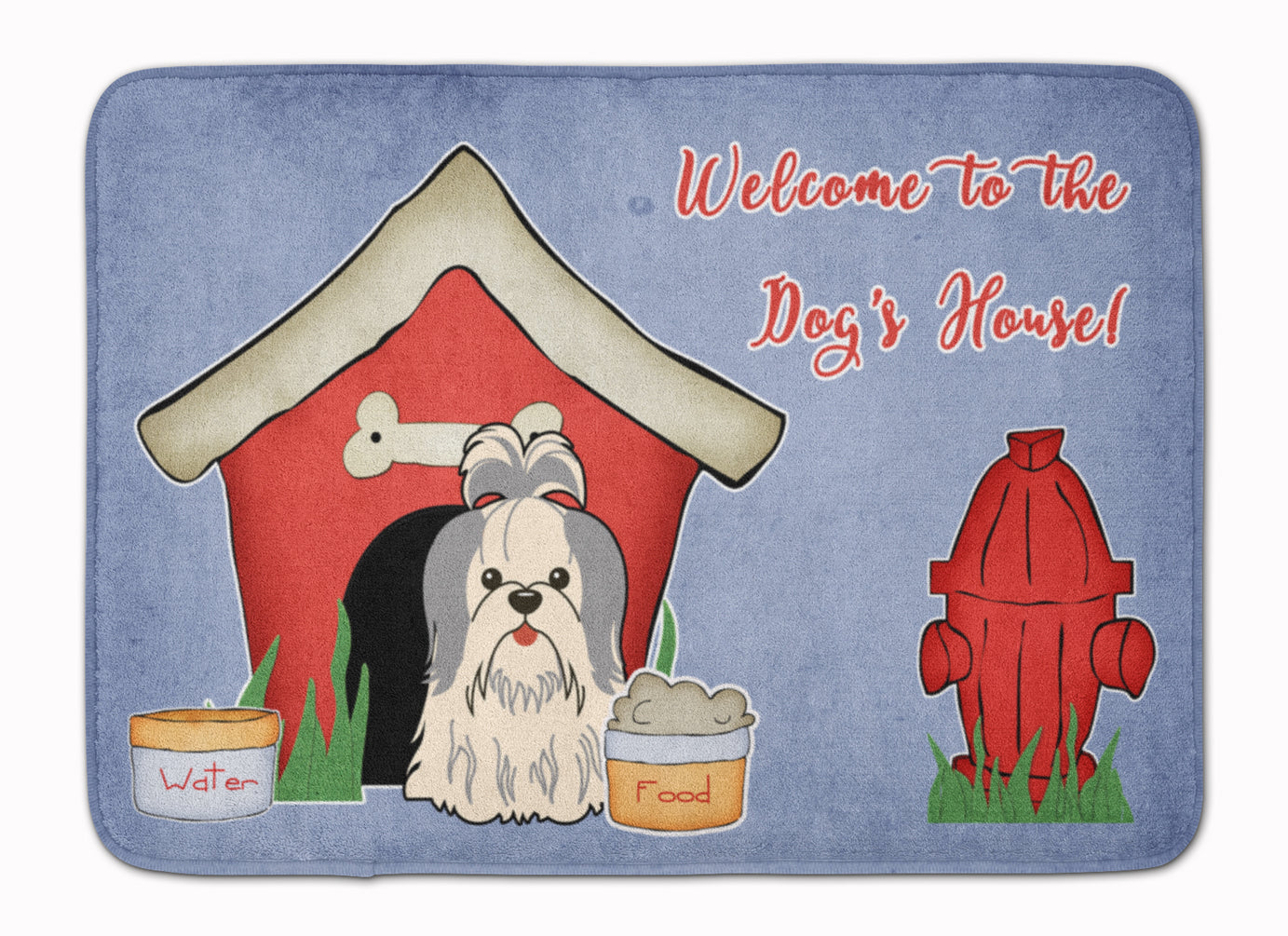 Dog House Collection Shih Tzu Silver White Memory Foam Kitchen Mat Machine Washable Anti-Fatigue Cushion Comfort Bath or Kitchen Rug