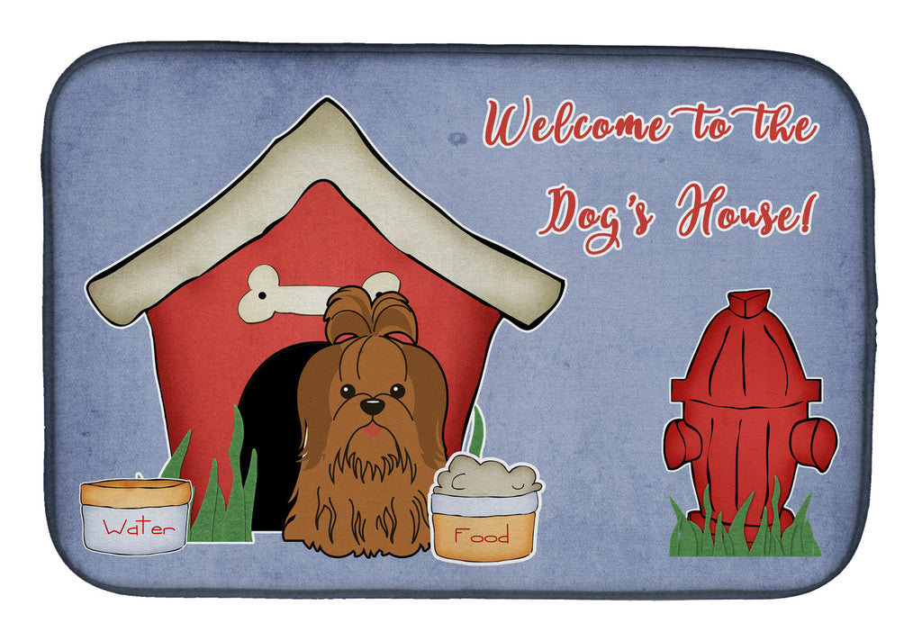 Dog House Collection Shih Tzu Silver Chocolate Dish Drying Mat Absorbent Dish Drying Mat Pad for Kitchen Counter Dish Drainer Mat for Countertop, 14 x 21", Multicolor