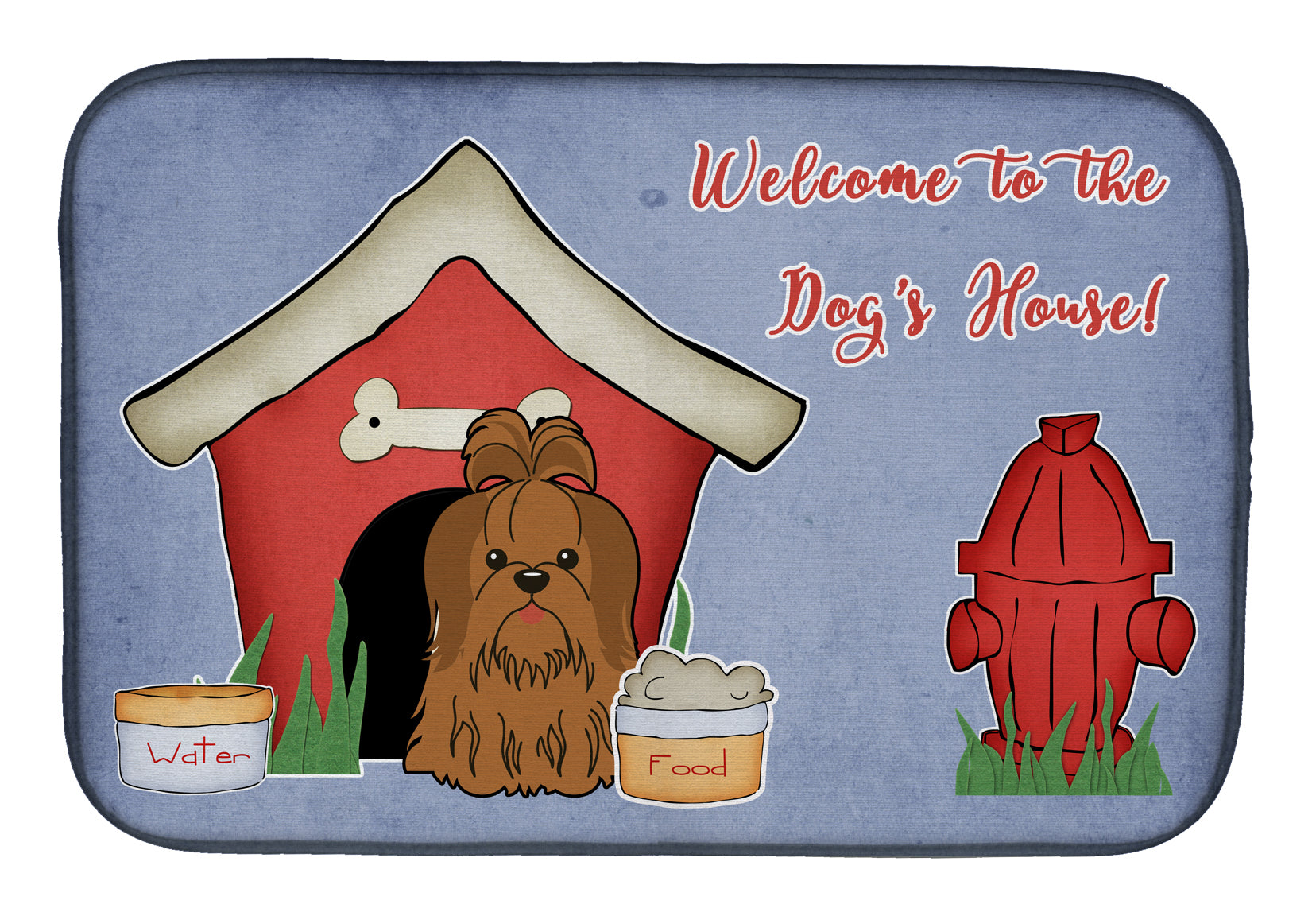 Dog House Collection Shih Tzu Silver Chocolate Dish Drying Mat Absorbent Dish Drying Mat Pad for Kitchen Counter Dish Drainer Mat for Countertop, 14 x 21", Multicolor