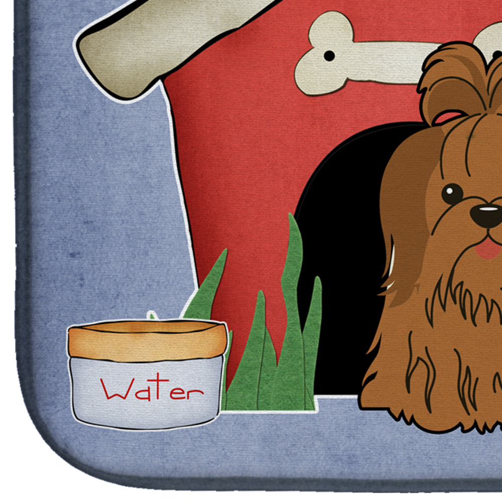 Dog House Collection Shih Tzu Silver Chocolate Dish Drying Mat Absorbent Dish Drying Mat Pad for Kitchen Counter Dish Drainer Mat for Countertop, 14 x 21", Multicolor