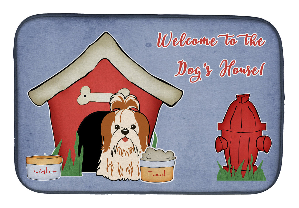Dog House Collection Shih Tzu Red White Dish Drying Mat Absorbent Dish Drying Mat Pad for Kitchen Counter Dish Drainer Mat for Countertop, 14 x 21", Multicolor