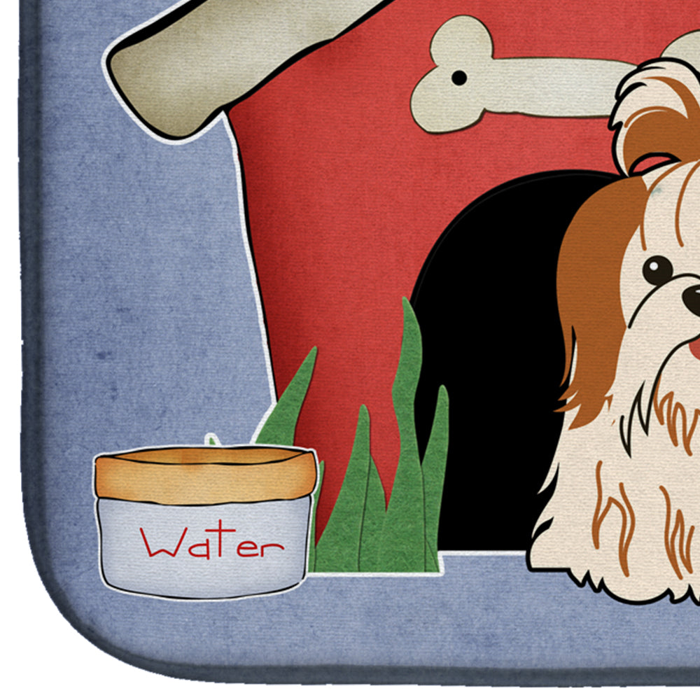 Dog House Collection Shih Tzu Red White Dish Drying Mat Absorbent Dish Drying Mat Pad for Kitchen Counter Dish Drainer Mat for Countertop, 14 x 21", Multicolor