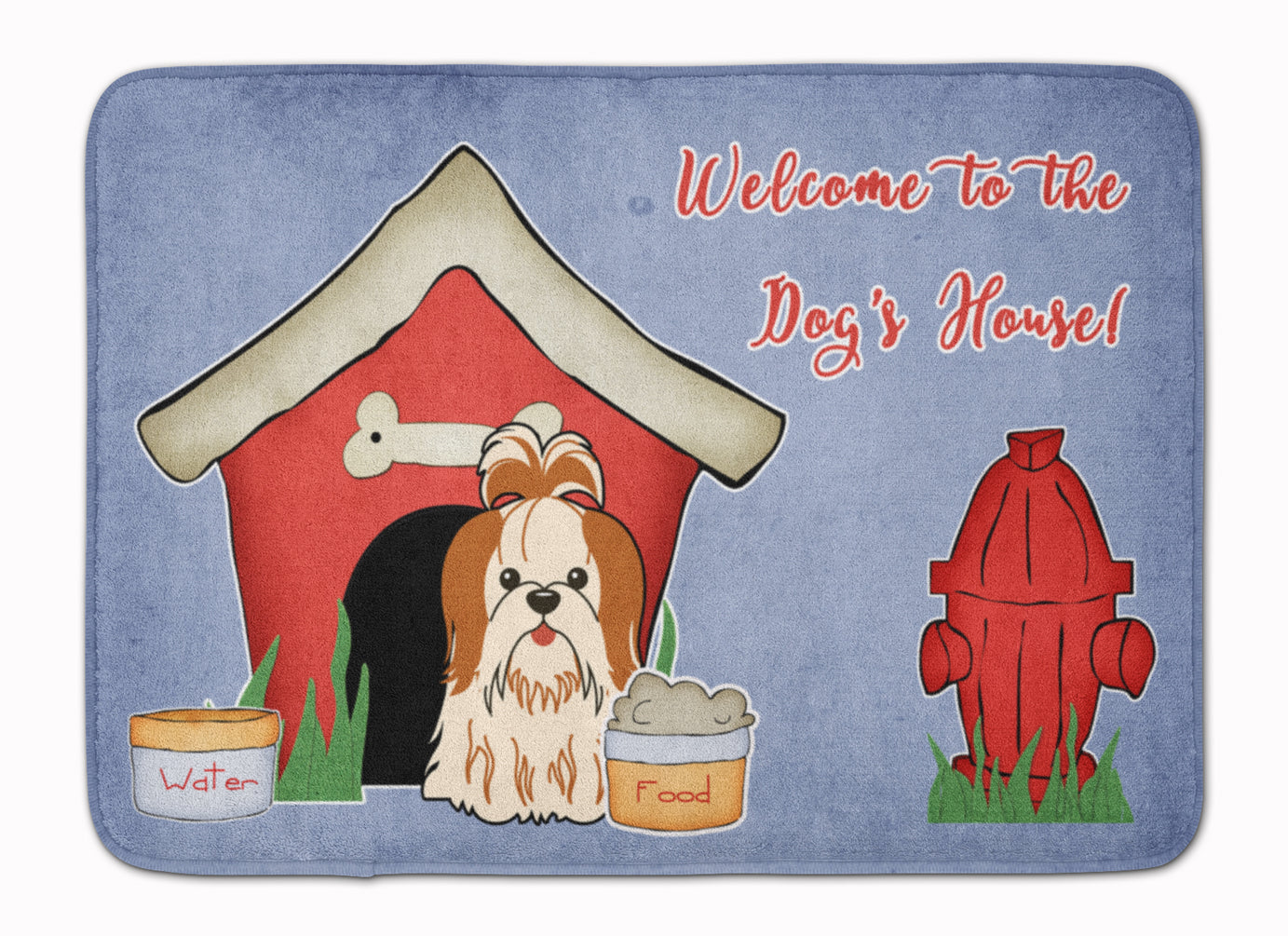 Dog House Collection Shih Tzu Red White Memory Foam Kitchen Mat Machine Washable Anti-Fatigue Cushion Comfort Bath or Kitchen Rug