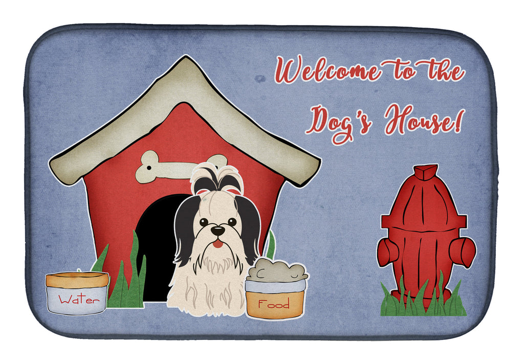 Dog House Collection Shih Tzu Black White Dish Drying Mat Absorbent Dish Drying Mat Pad for Kitchen Counter Dish Drainer Mat for Countertop, 14 x 21", Multicolor